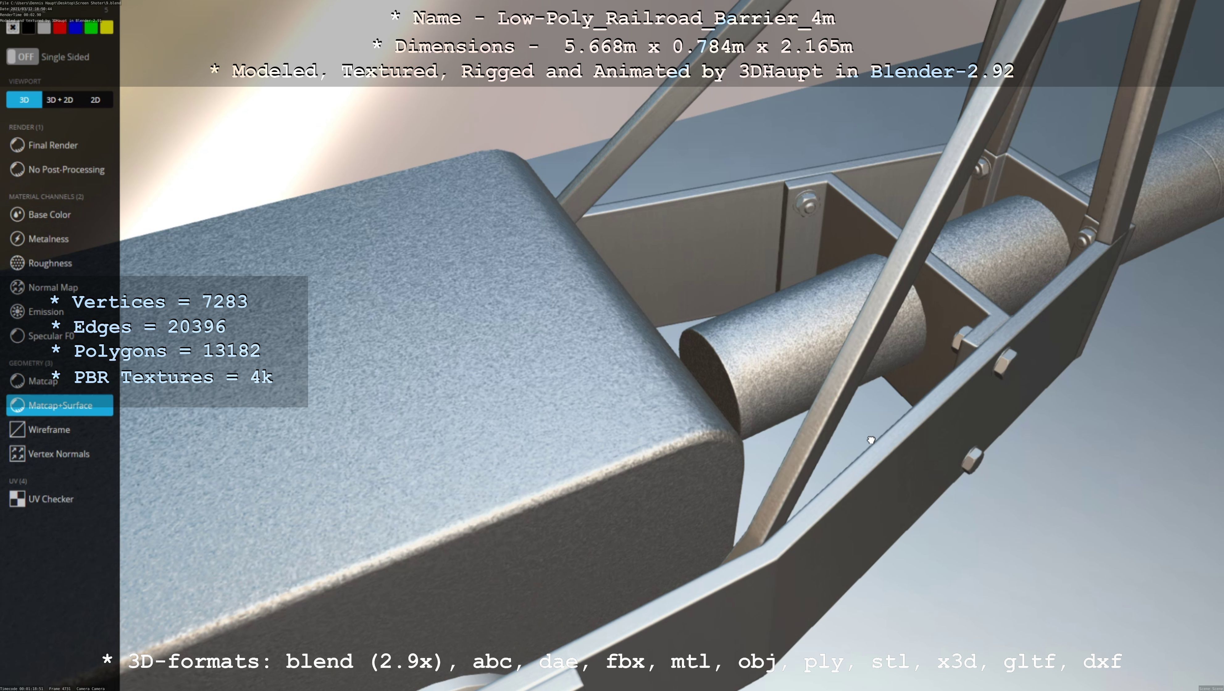 Low-Poly Railroad Barrier 4m Low-poly 3D model_43