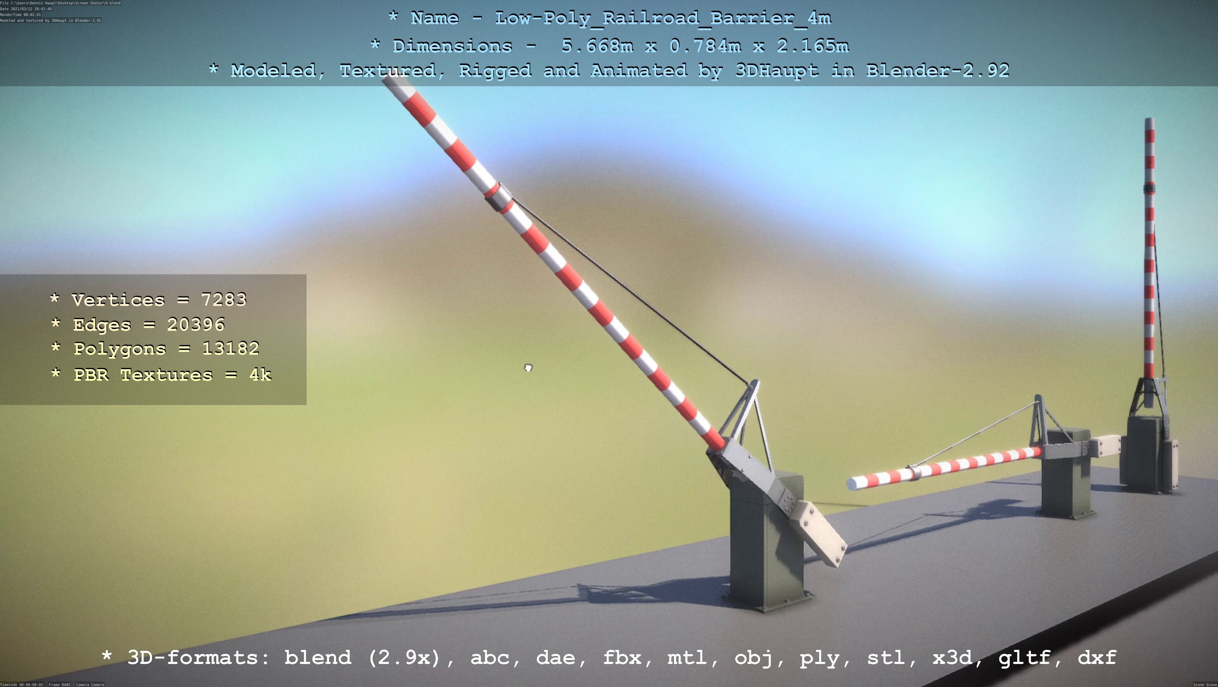 Low-Poly Railroad Barrier 4m Low-poly 3D model_13