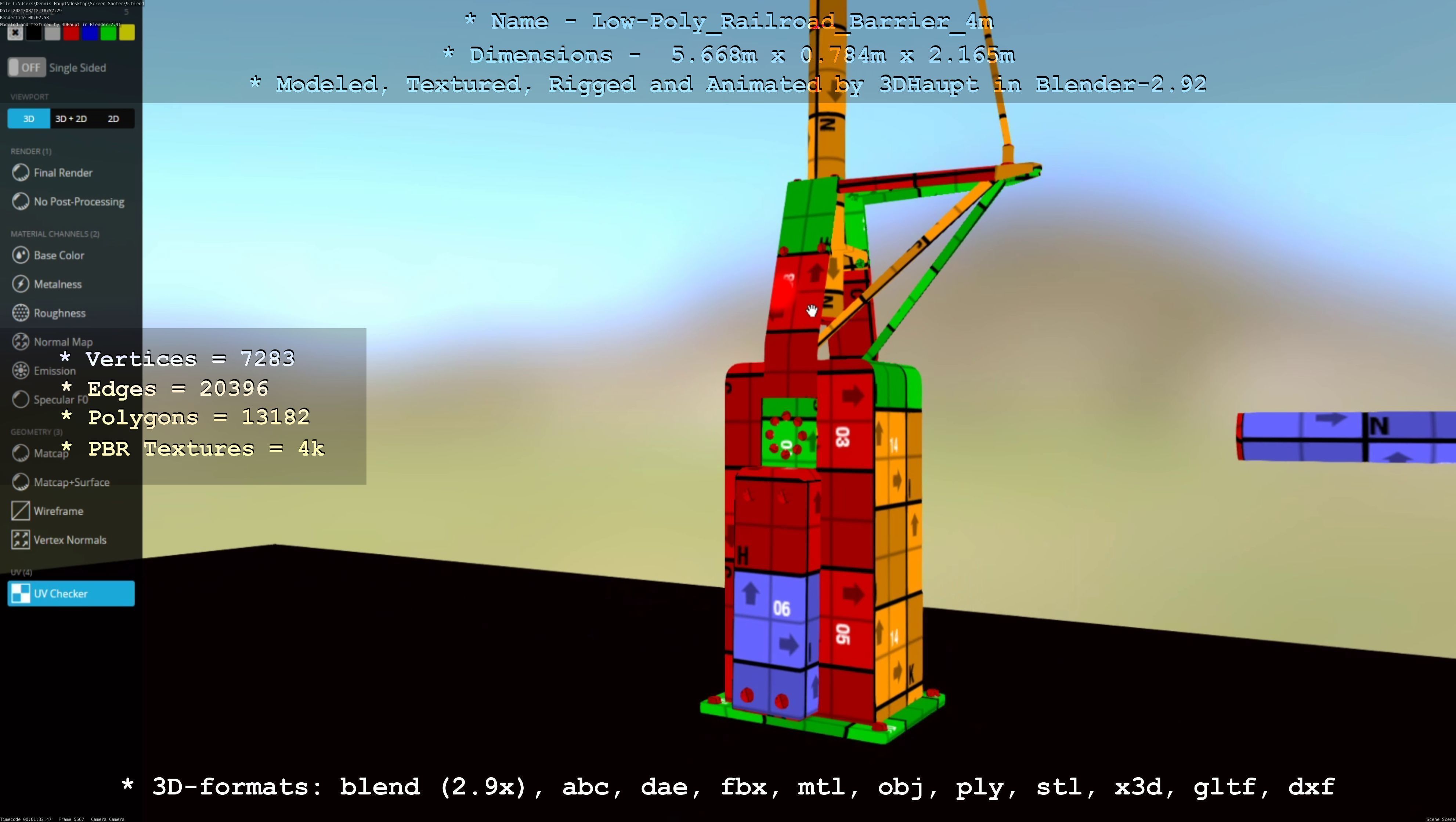Low-Poly Railroad Barrier 4m Low-poly 3D model_62