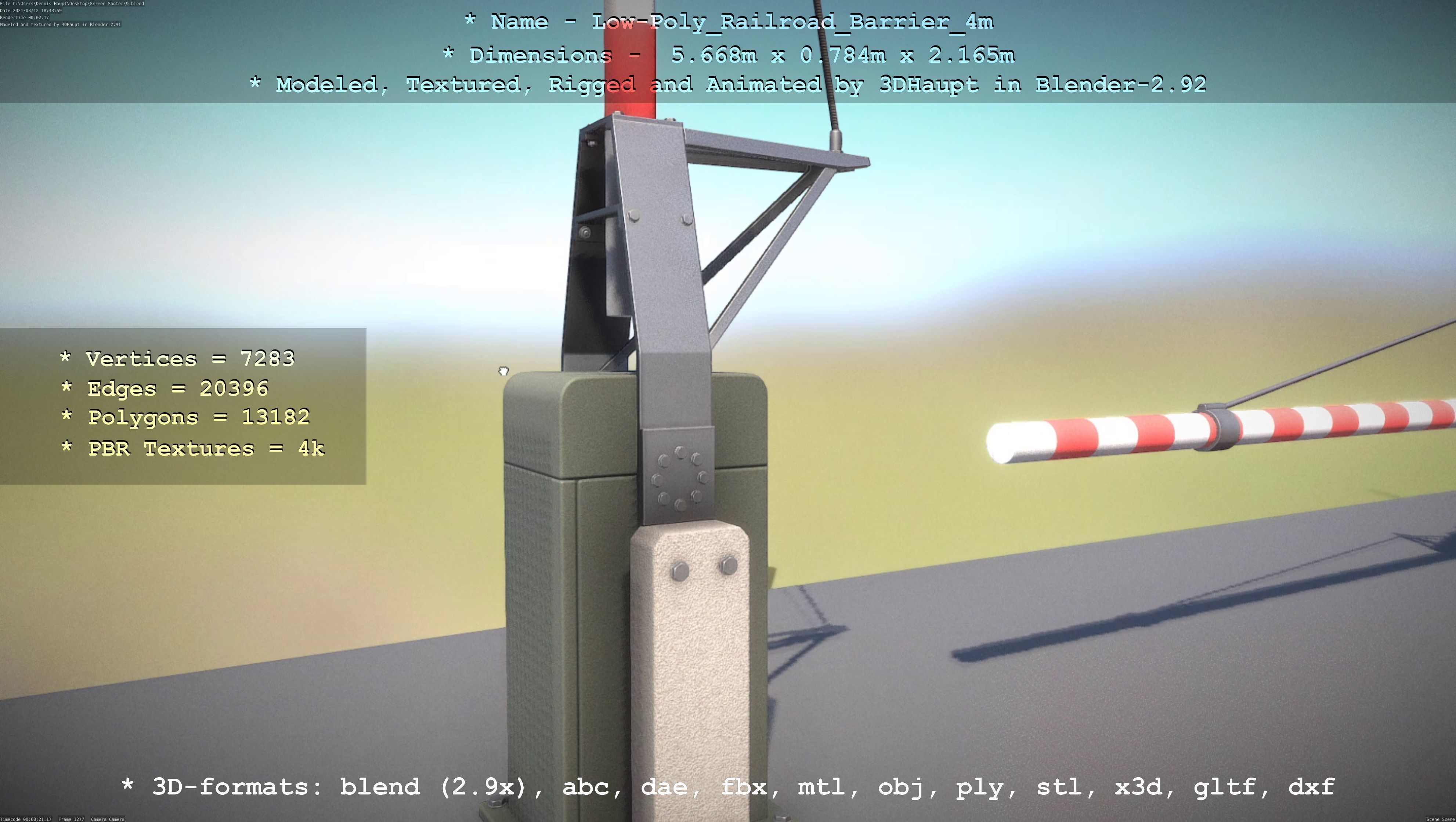 Low-Poly Railroad Barrier 4m Low-poly 3D model_17