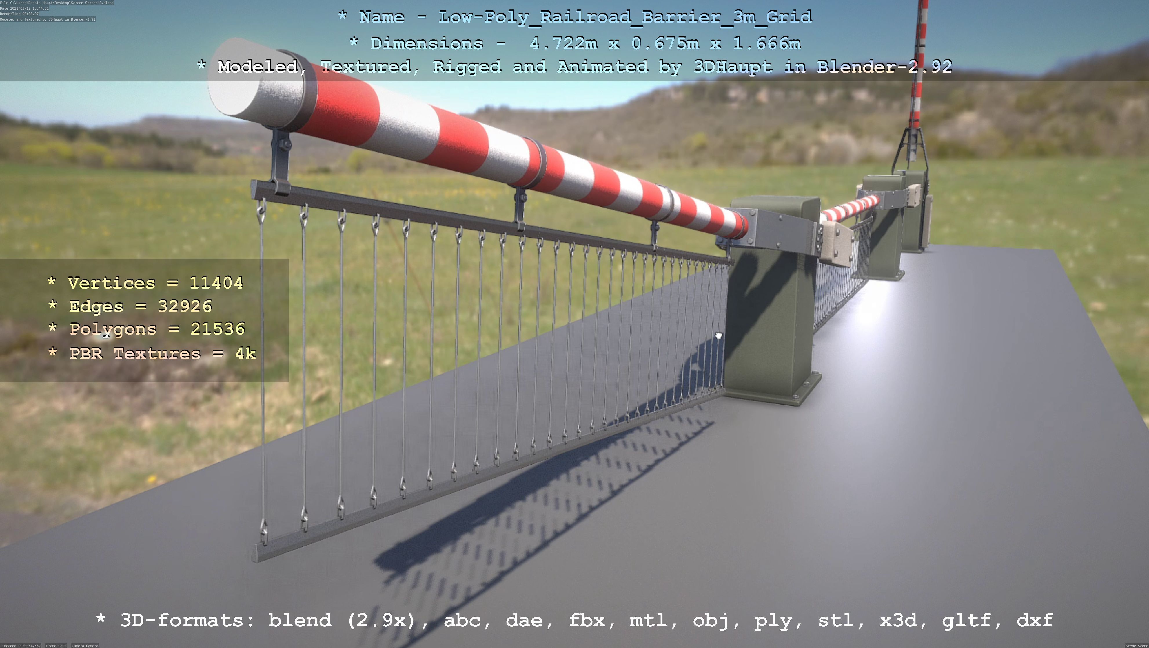 Low-Poly Railroad Barrier 3m Protective Grid Low-poly 3D model_113