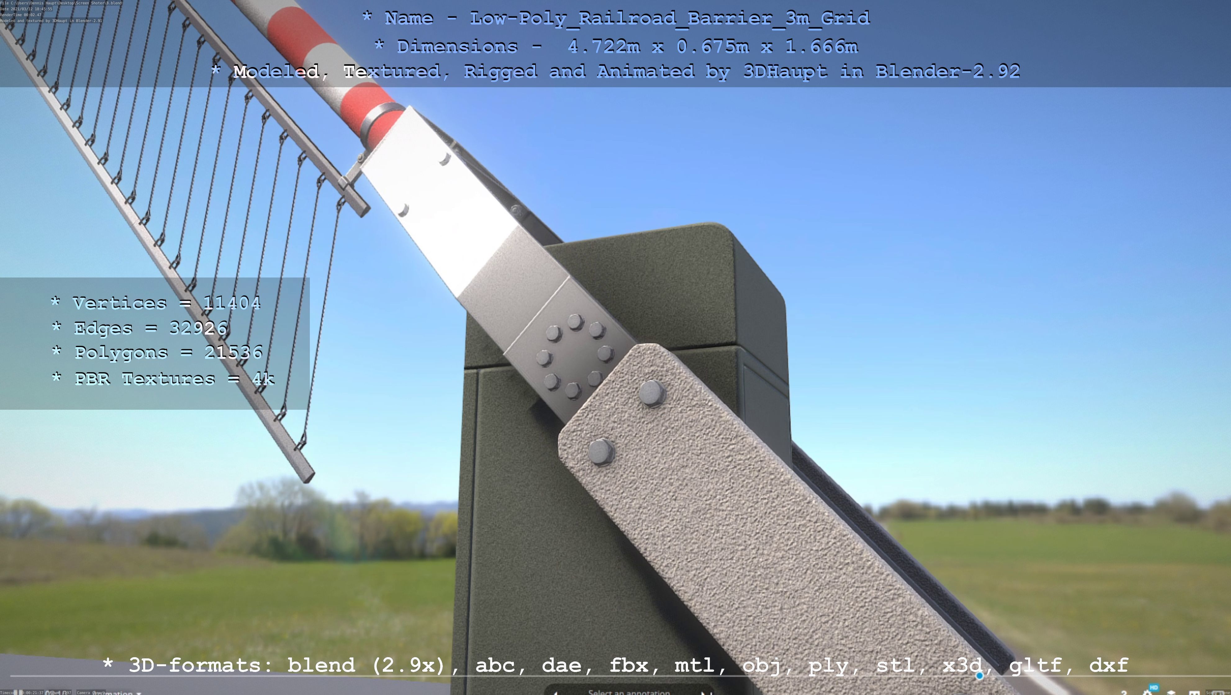 Low-Poly Railroad Barrier 3m Protective Grid Low-poly 3D model_112