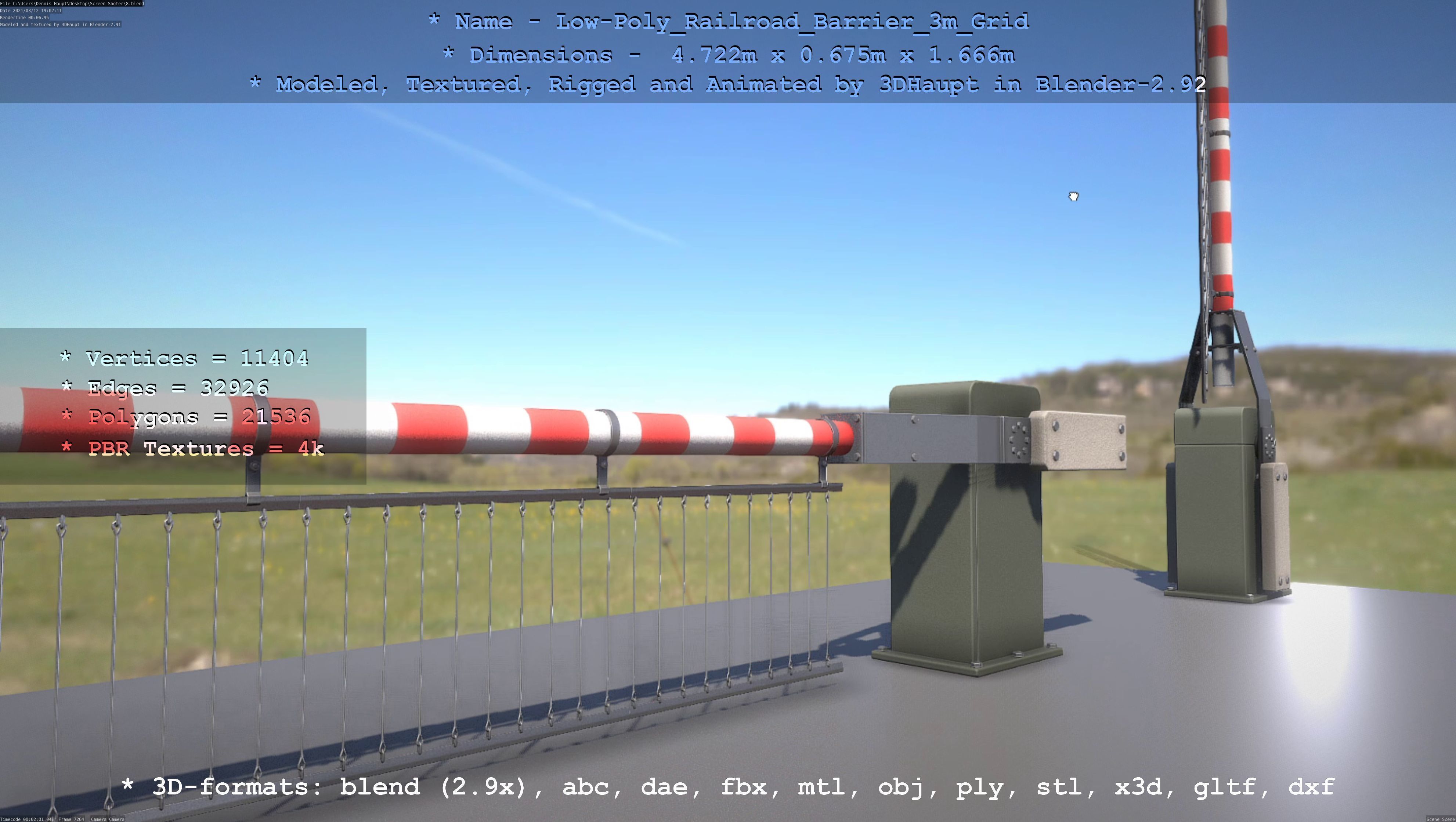 Low-Poly Railroad Barrier 3m Protective Grid Low-poly 3D model_68