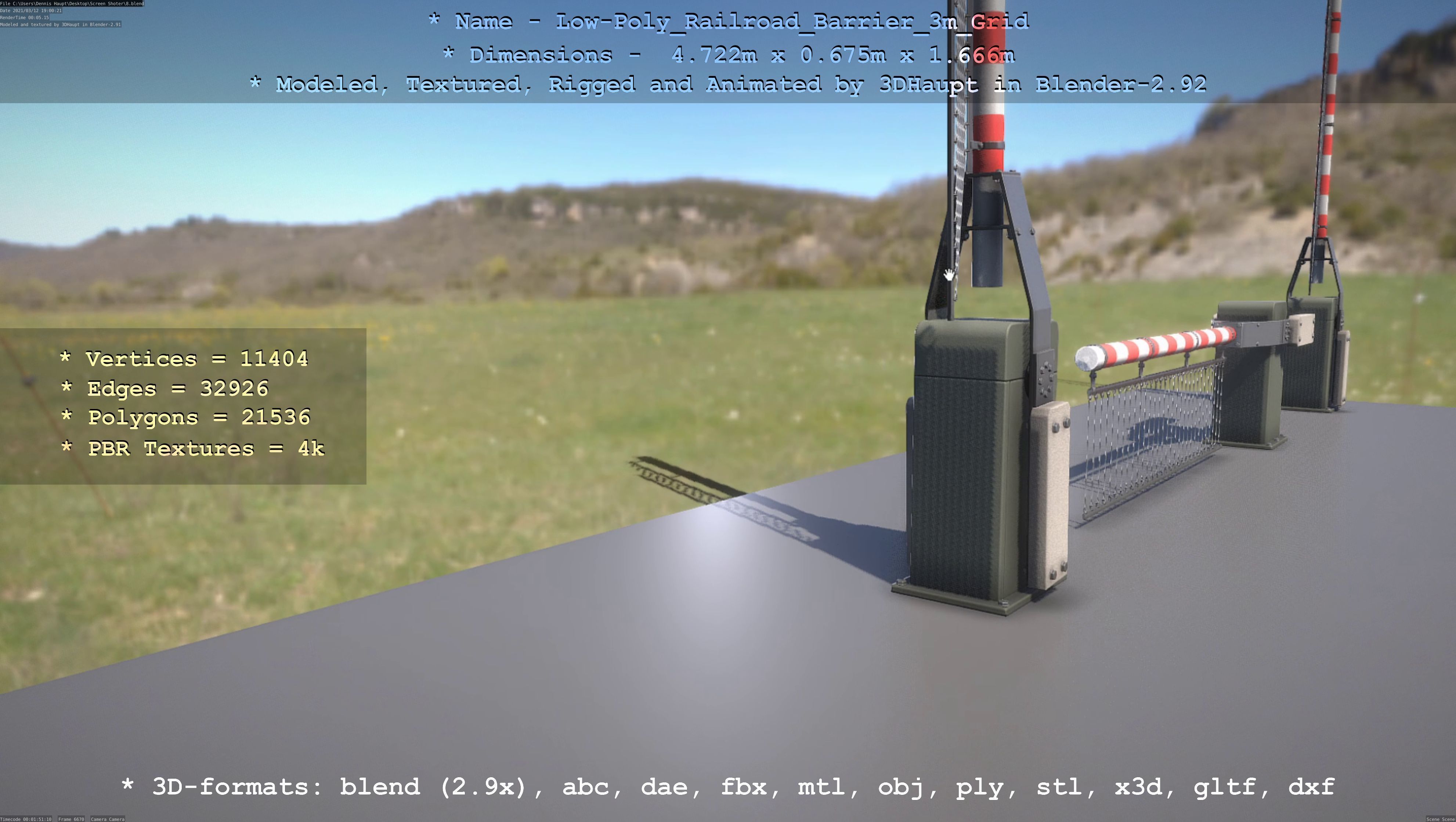 Low-Poly Railroad Barrier 3m Protective Grid Low-poly 3D model_50