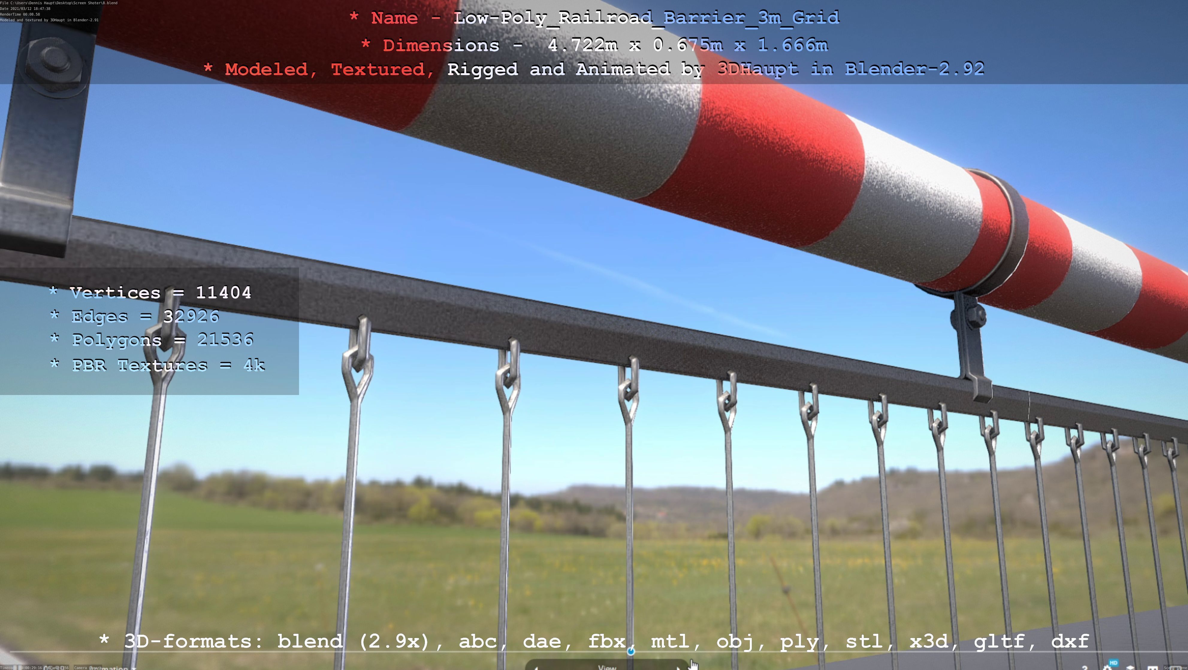 Low-Poly Railroad Barrier 3m Protective Grid Low-poly 3D model_29