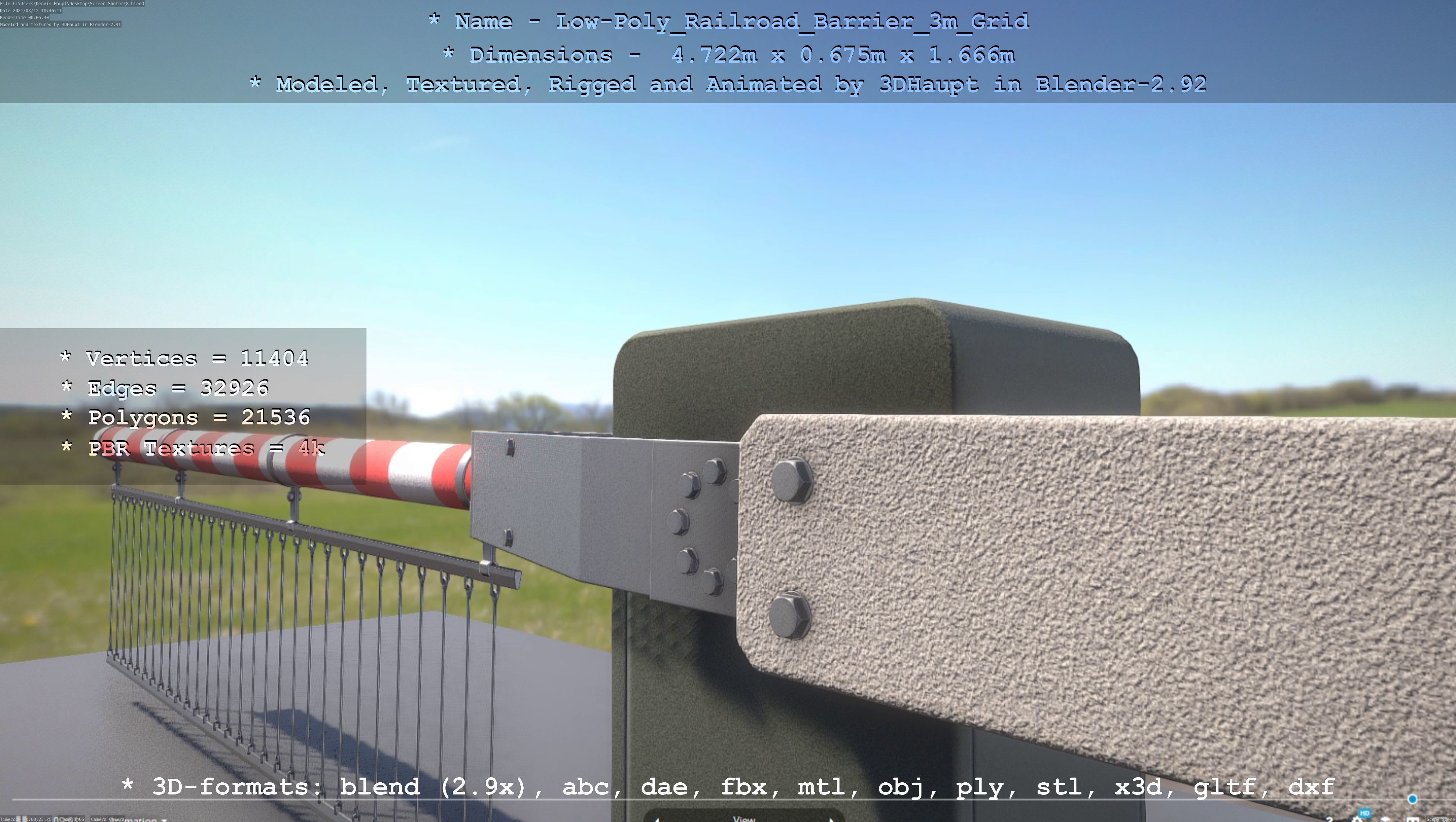 Low-Poly Railroad Barrier 3m Protective Grid Low-poly 3D model_117