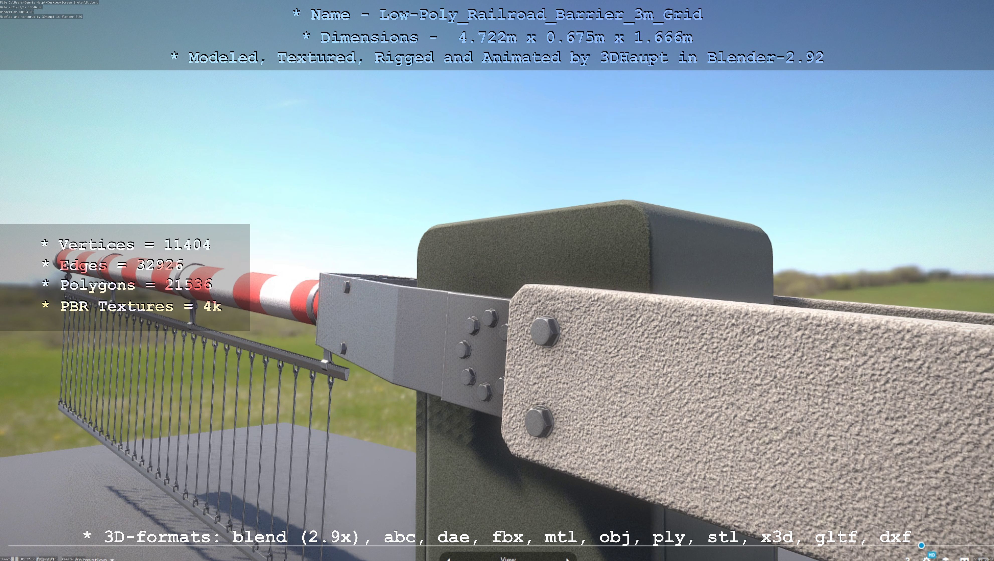 Low-Poly Railroad Barrier 3m Protective Grid Low-poly 3D model_115
