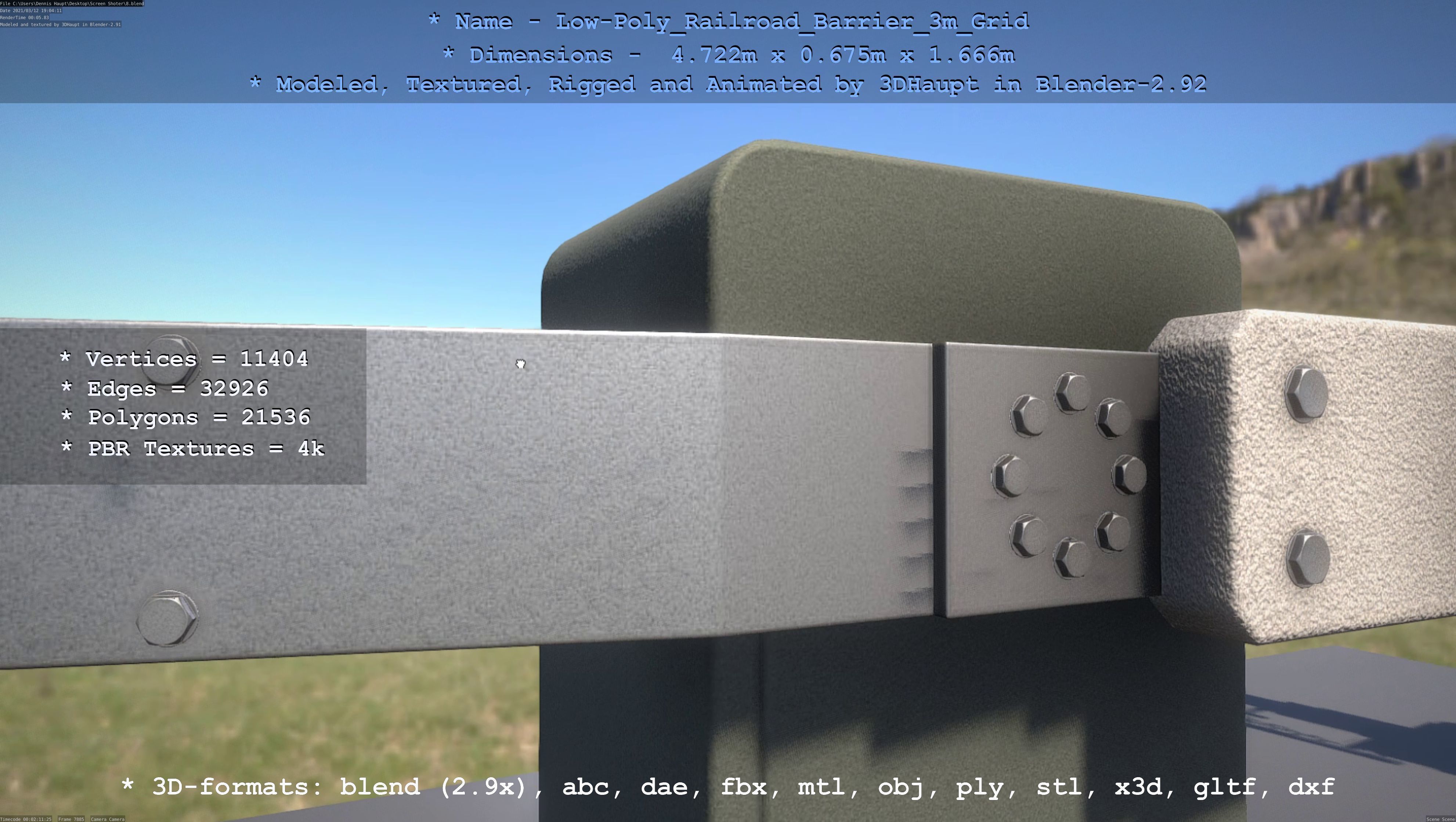 Low-Poly Railroad Barrier 3m Protective Grid Low-poly 3D model_84
