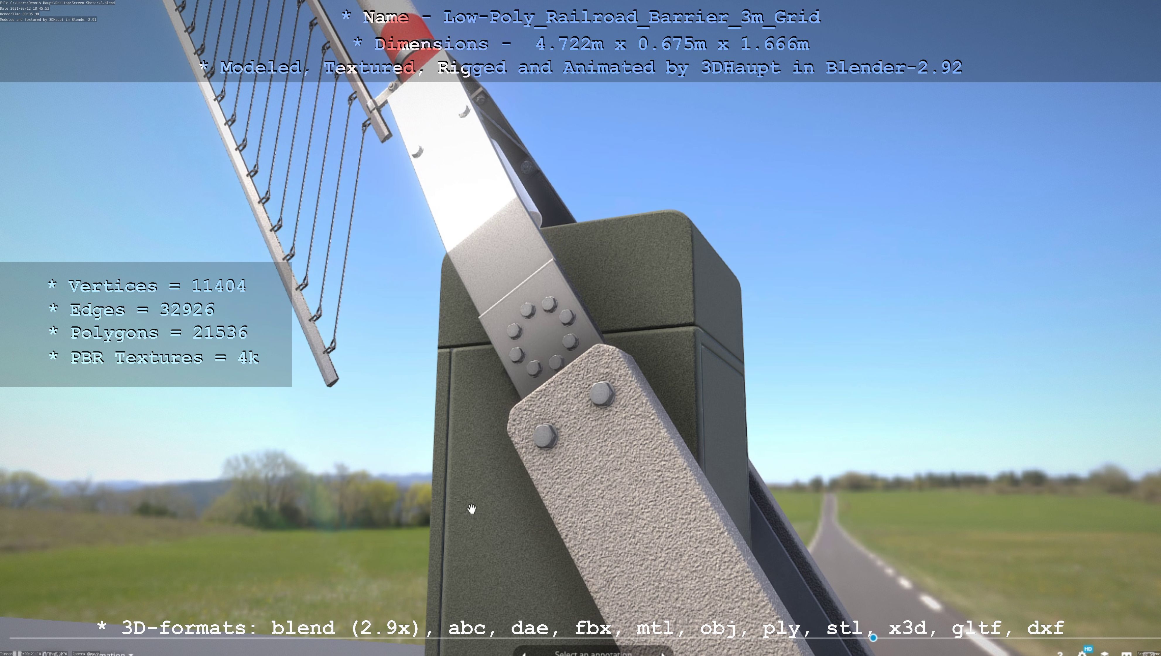 Low-Poly Railroad Barrier 3m Protective Grid Low-poly 3D model_111