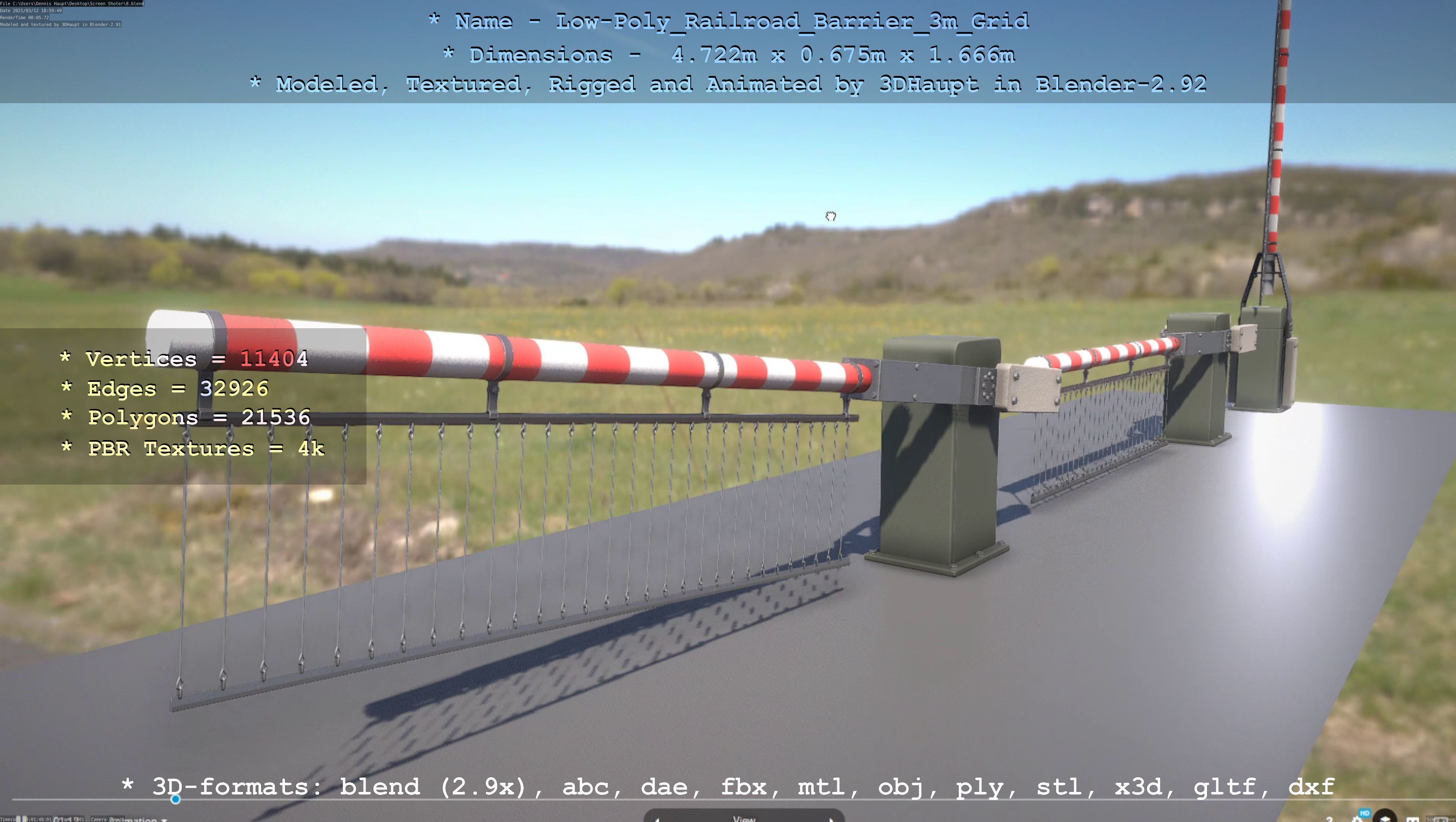 Low-Poly Railroad Barrier 3m Protective Grid Low-poly 3D model_52