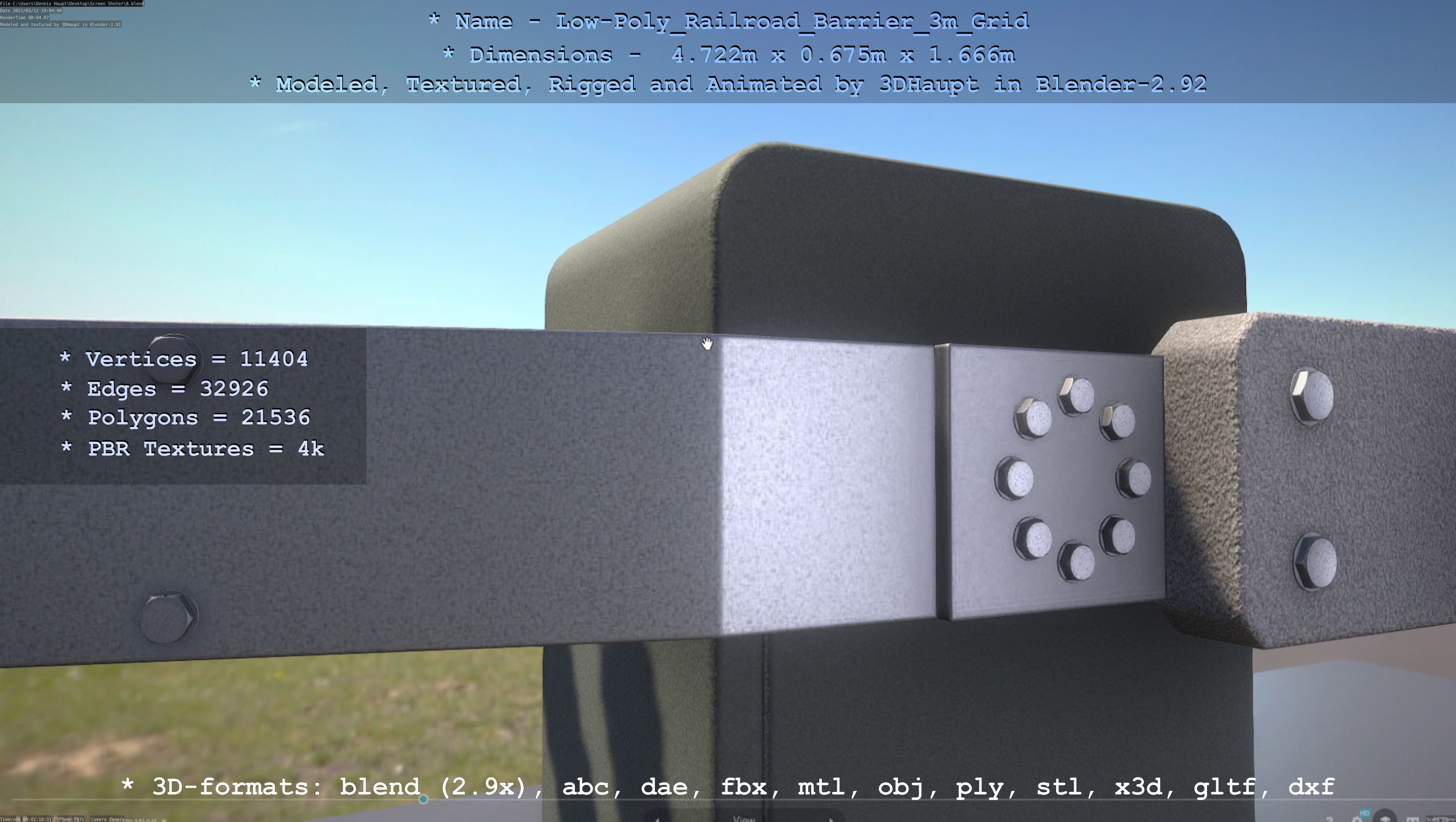 Low-Poly Railroad Barrier 3m Protective Grid Low-poly 3D model_76