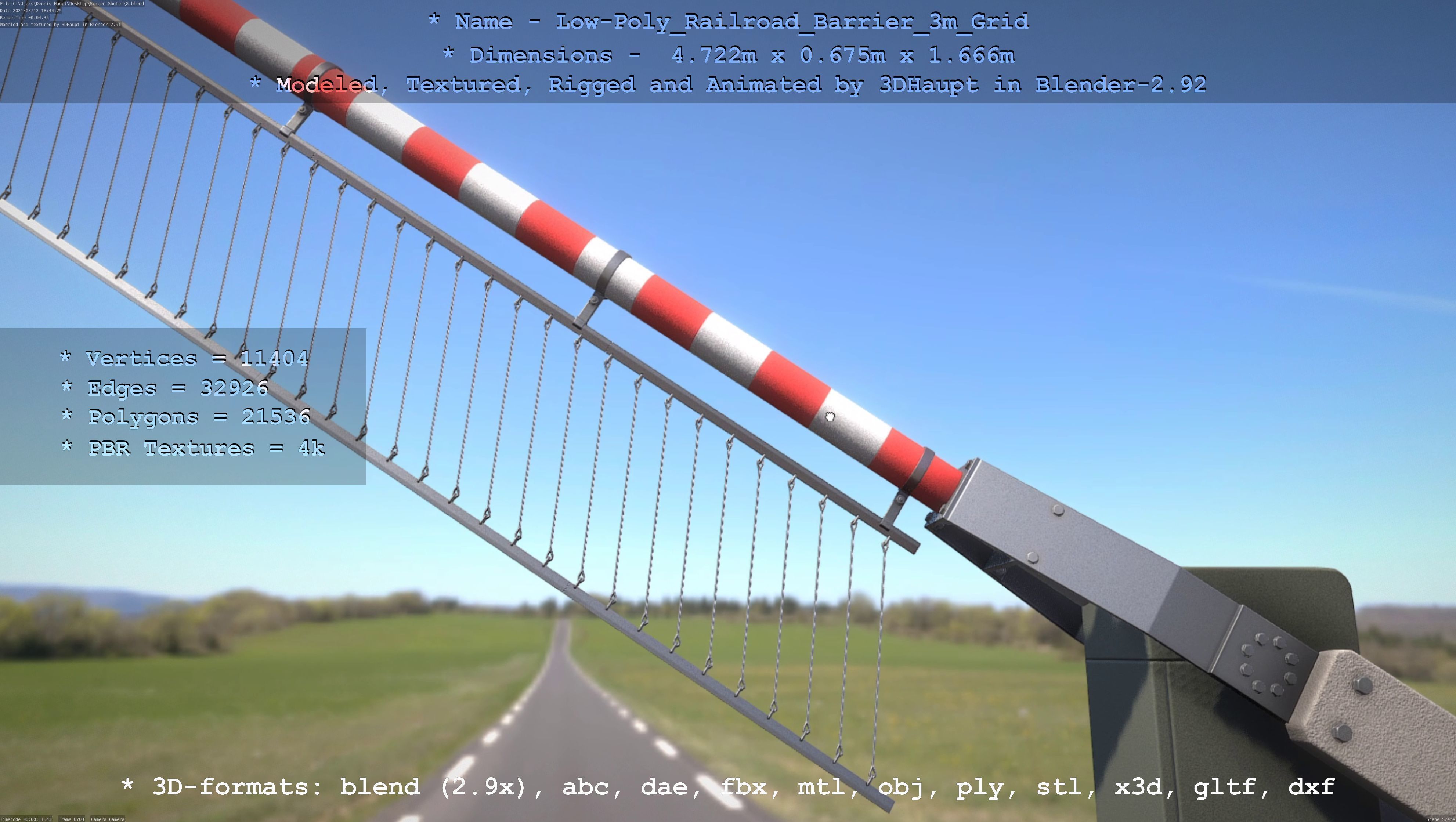 Low-Poly Railroad Barrier 3m Protective Grid Low-poly 3D model_99
