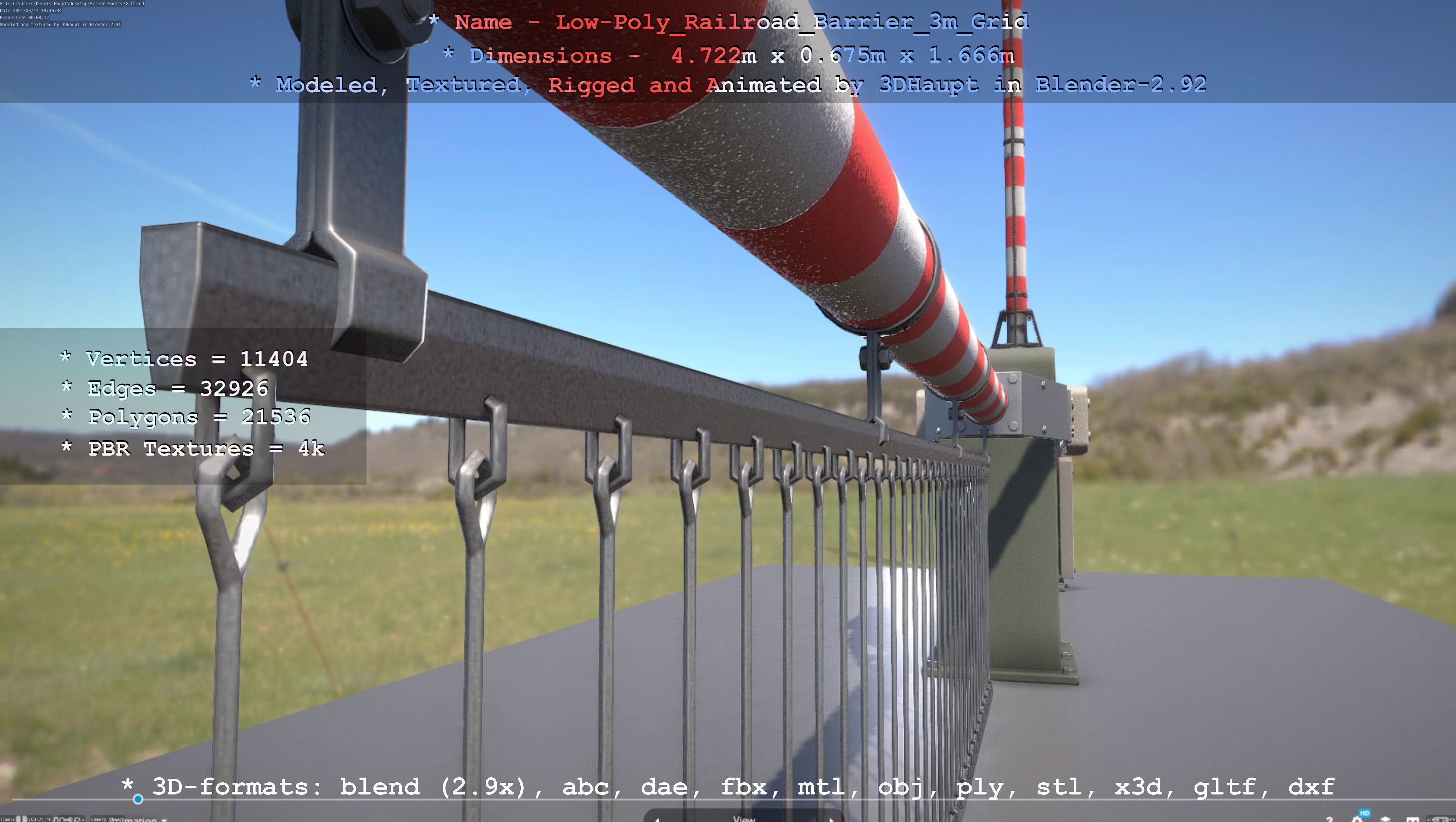 Low-Poly Railroad Barrier 3m Protective Grid Low-poly 3D model_120