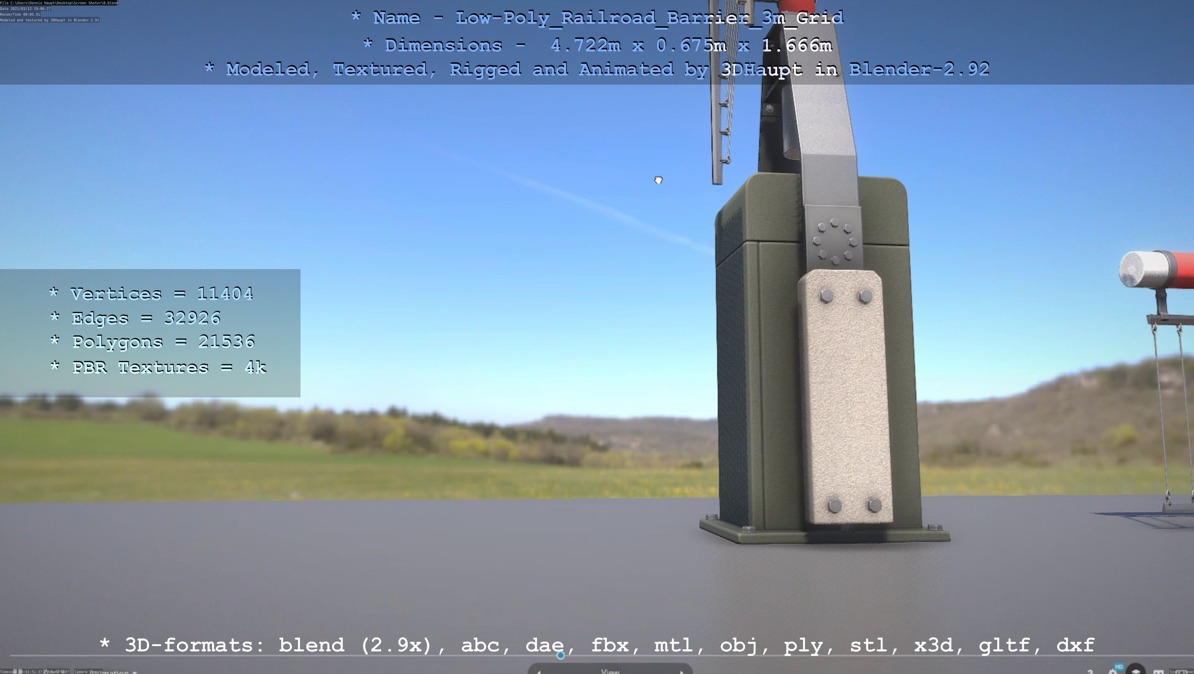 Low-Poly Railroad Barrier 3m Protective Grid Low-poly 3D model_53
