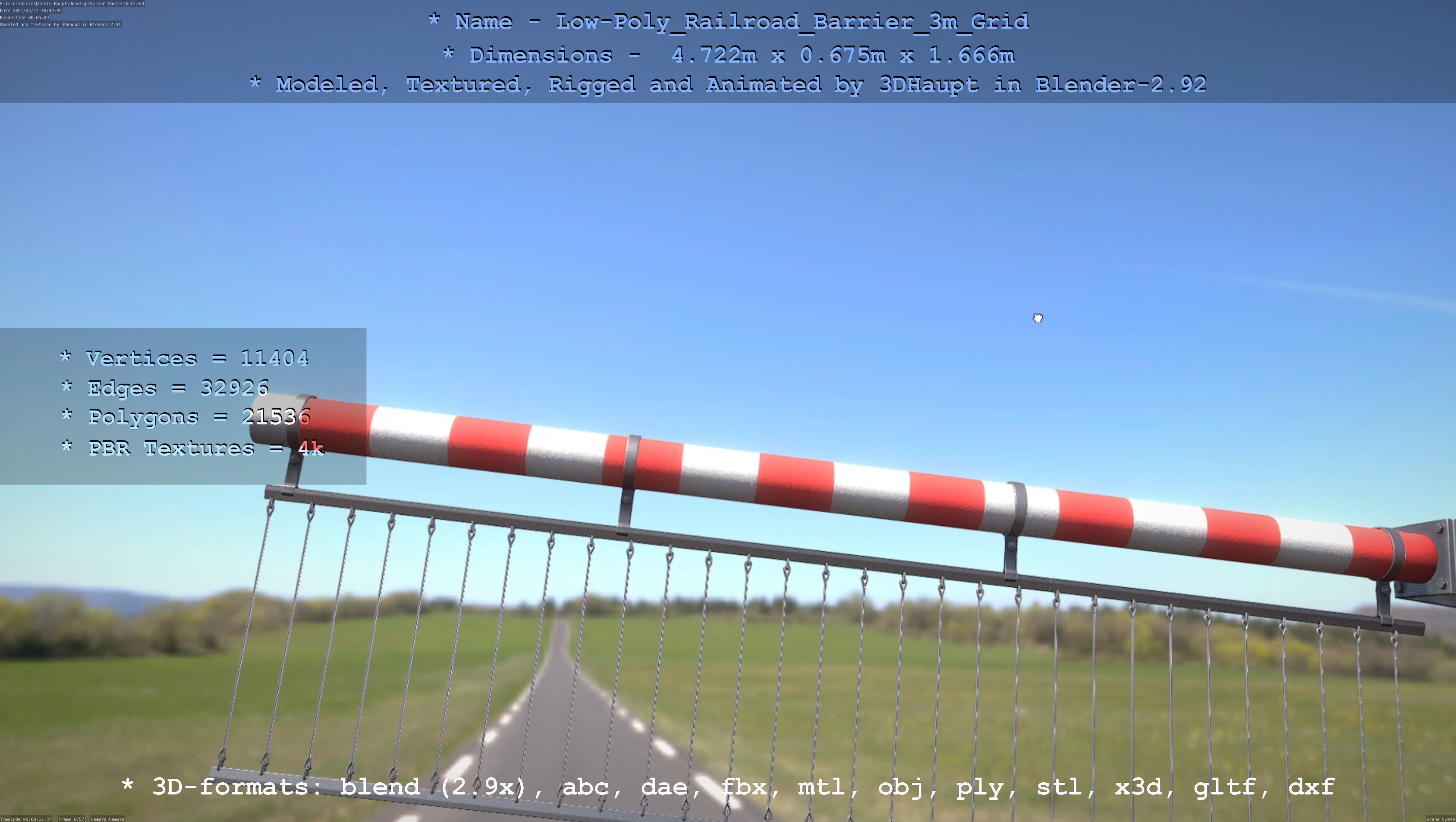 Low-Poly Railroad Barrier 3m Protective Grid Low-poly 3D model_105