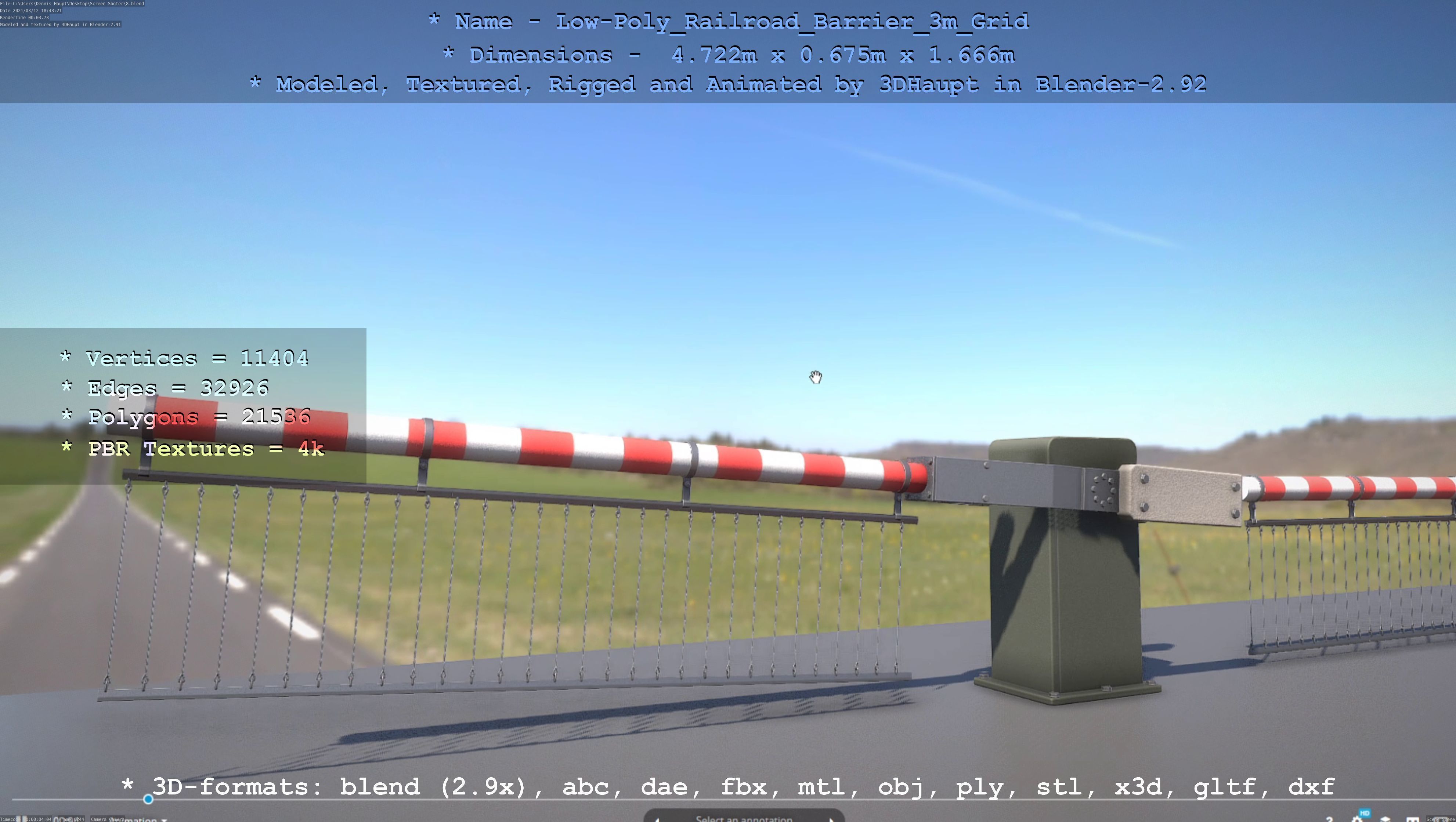 Low-Poly Railroad Barrier 3m Protective Grid Low-poly 3D model_96
