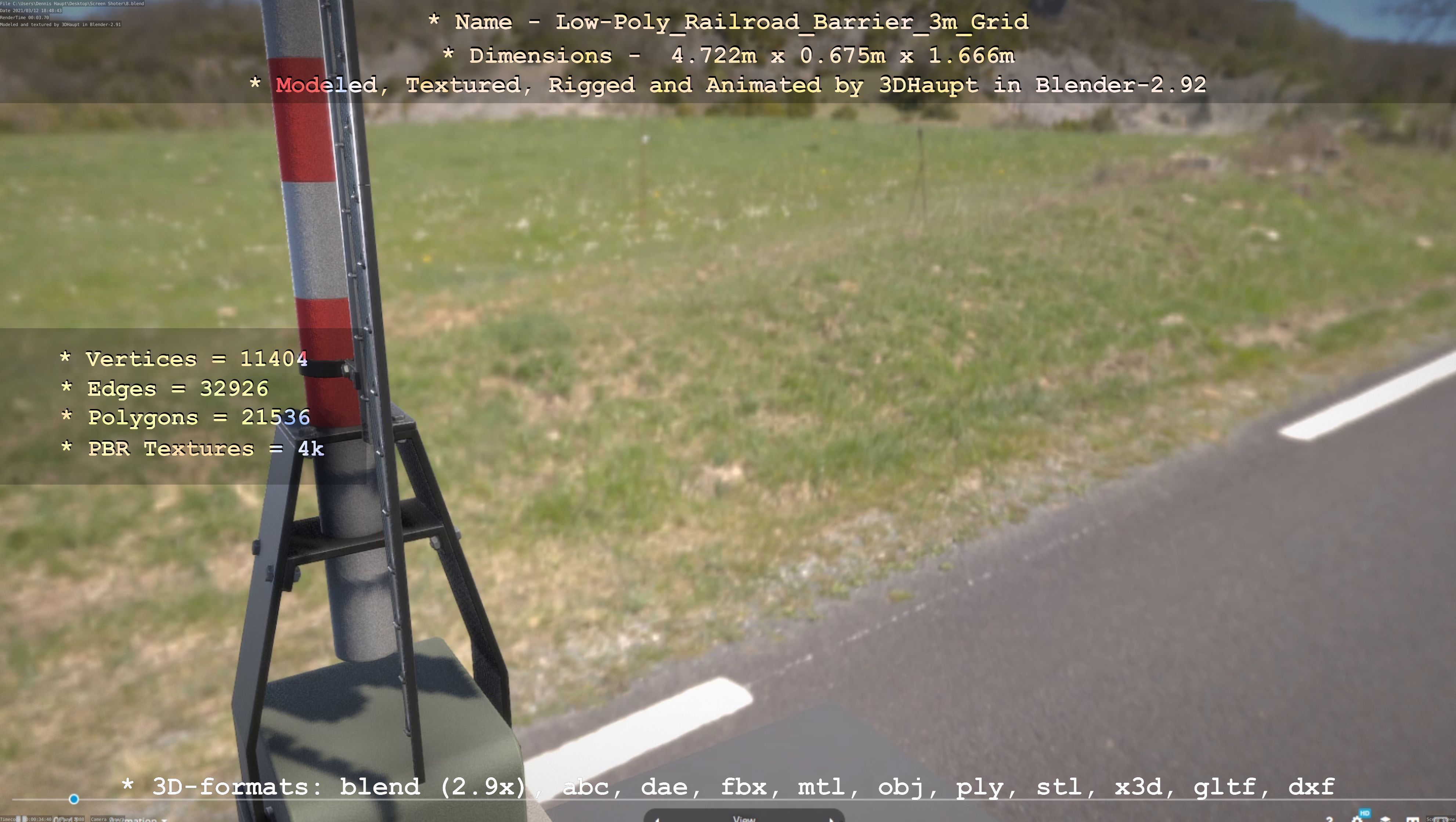 Low-Poly Railroad Barrier 3m Protective Grid Low-poly 3D model_30