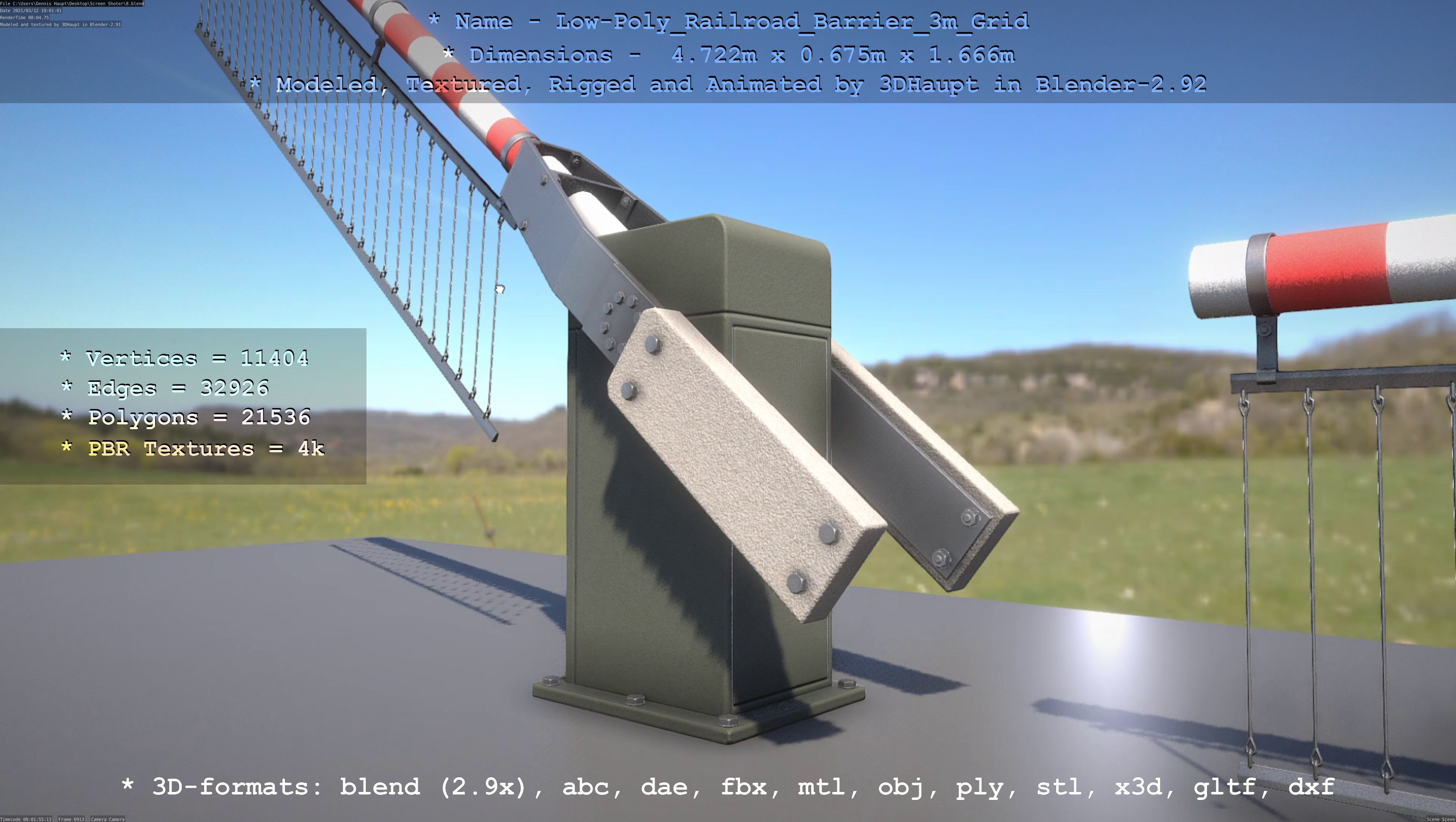 Low-Poly Railroad Barrier 3m Protective Grid Low-poly 3D model_63