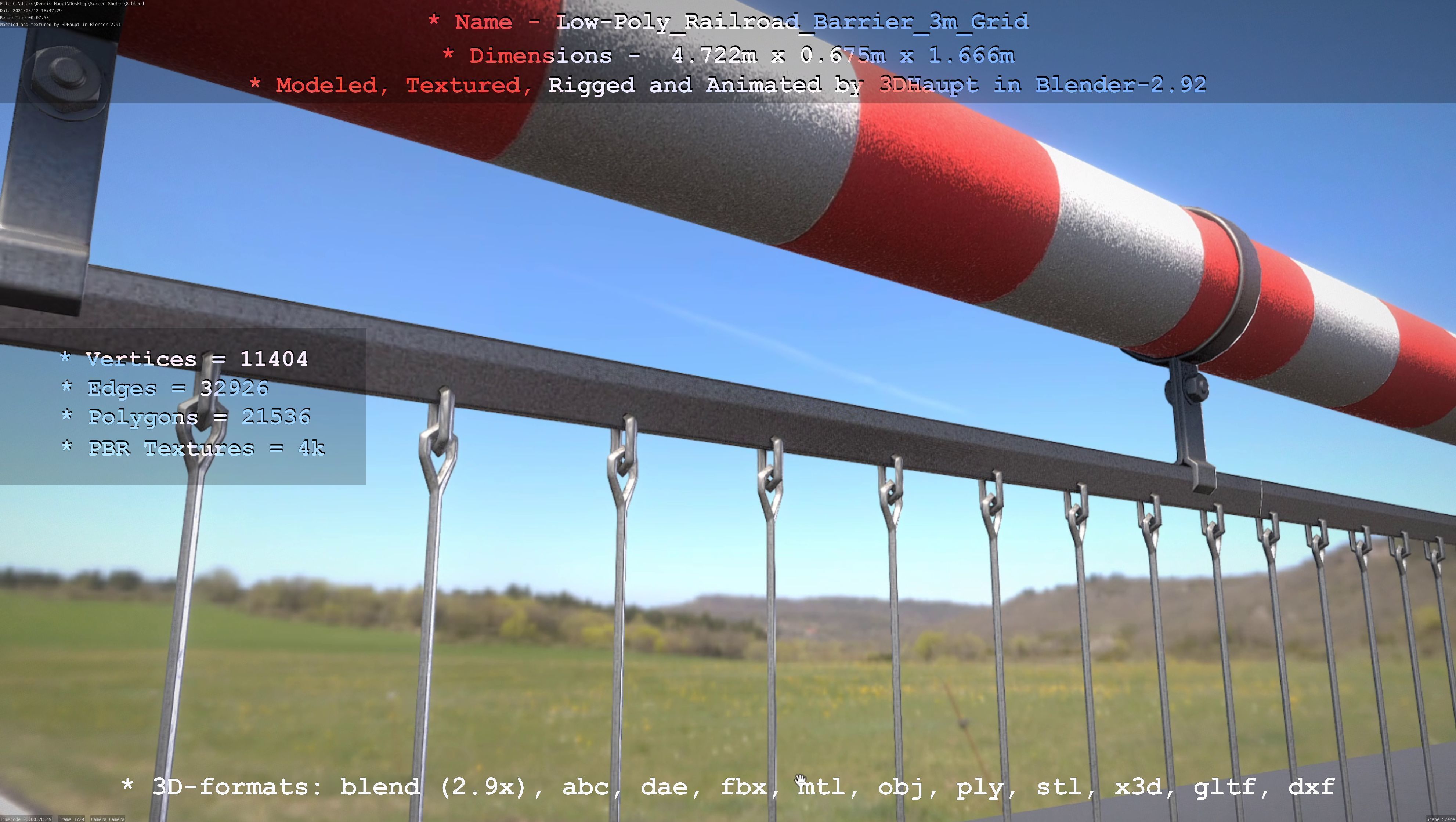 Low-Poly Railroad Barrier 3m Protective Grid Low-poly 3D model_25