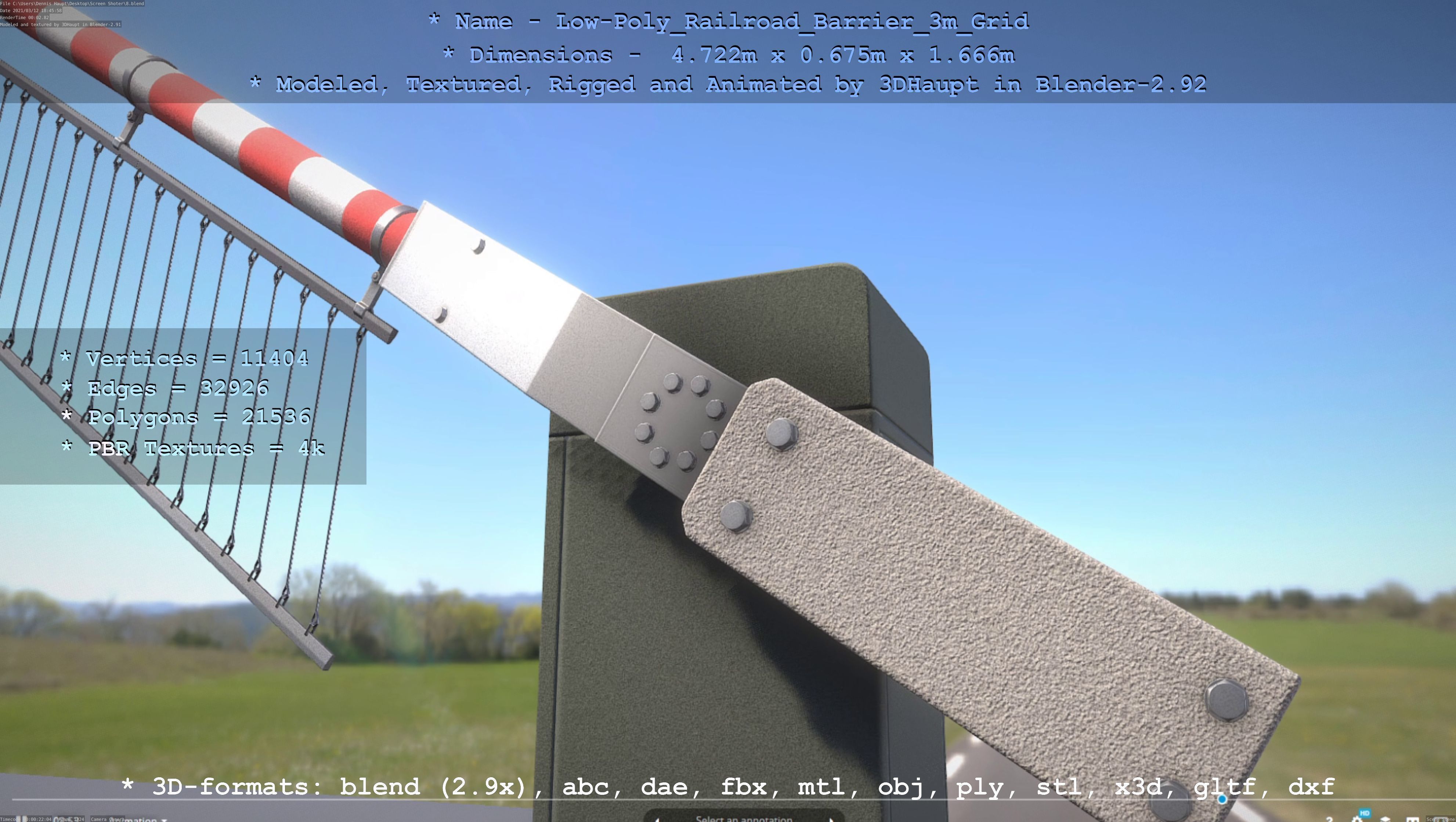 Low-Poly Railroad Barrier 3m Protective Grid Low-poly 3D model_114