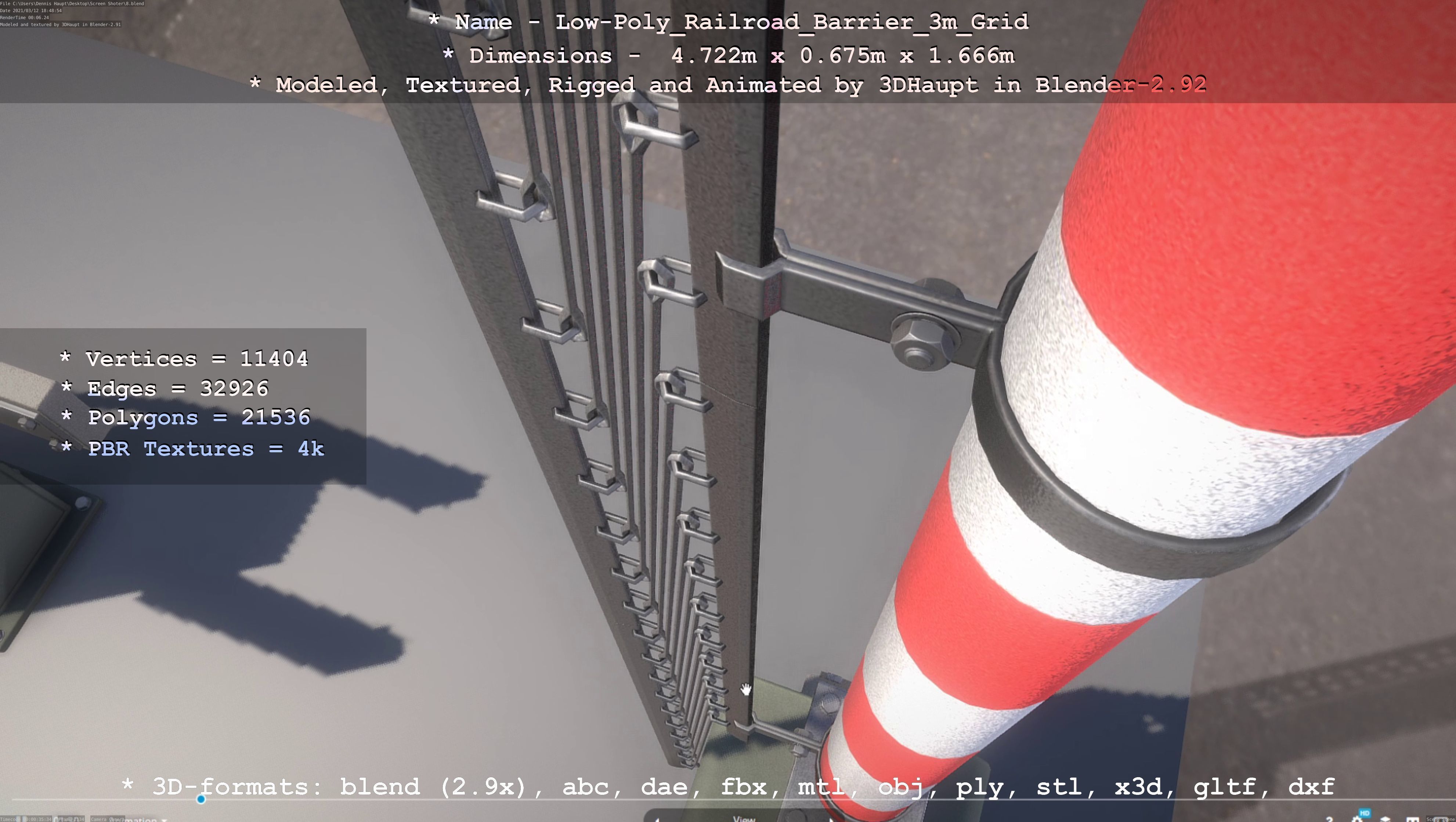 Low-Poly Railroad Barrier 3m Protective Grid Low-poly 3D model_37