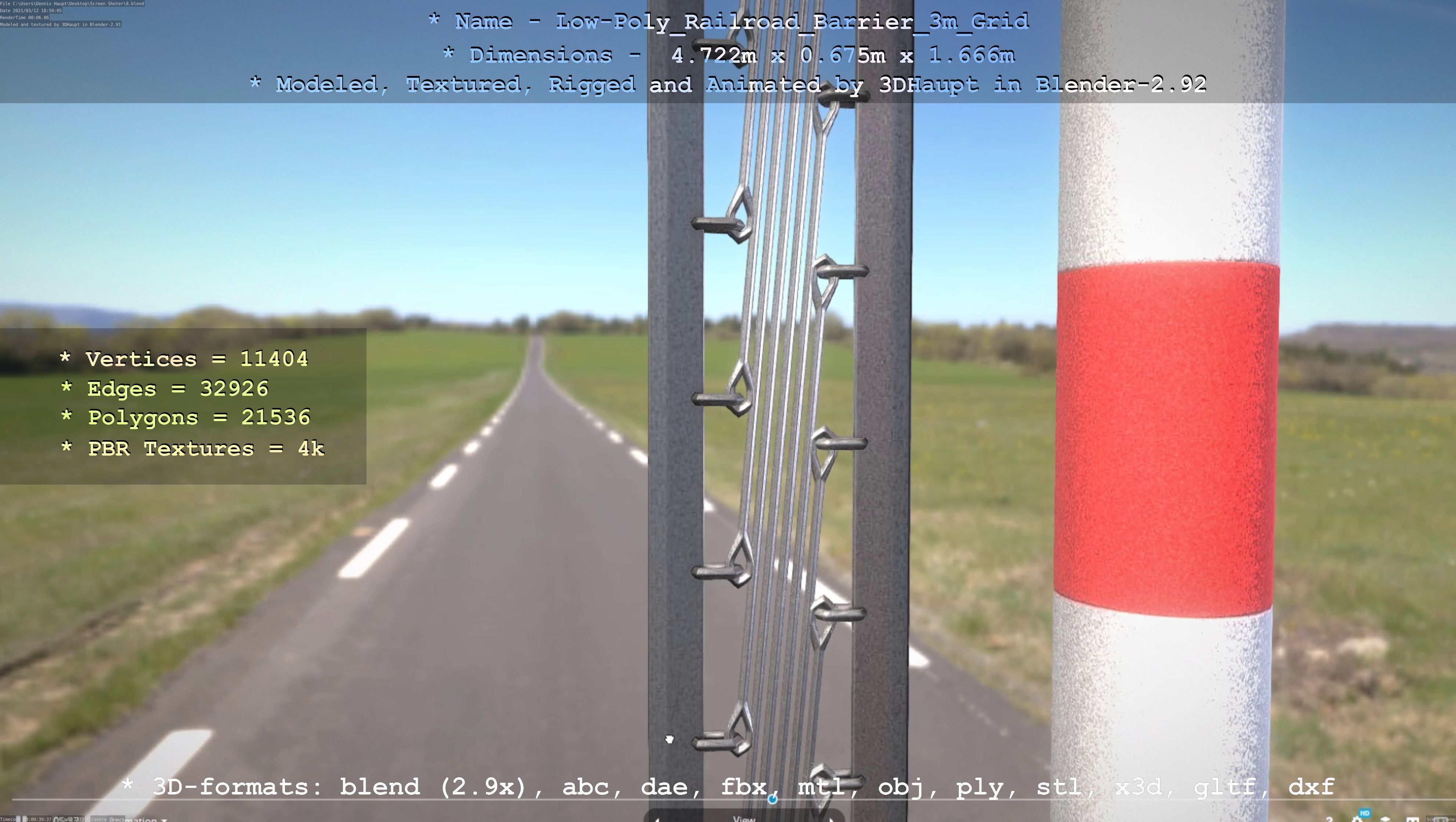Low-Poly Railroad Barrier 3m Protective Grid Low-poly 3D model_35