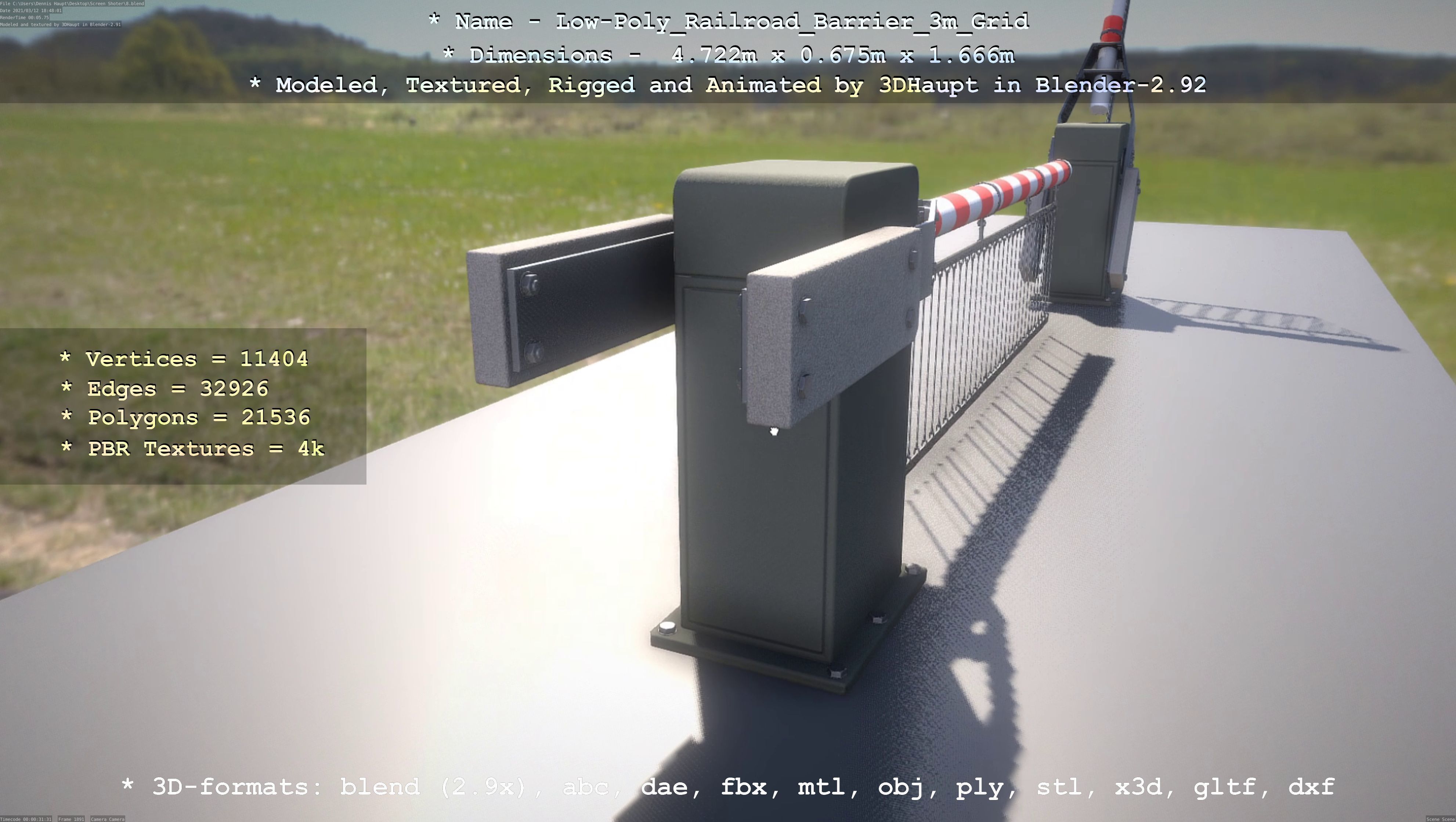 Low-Poly Railroad Barrier 3m Protective Grid Low-poly 3D model_31