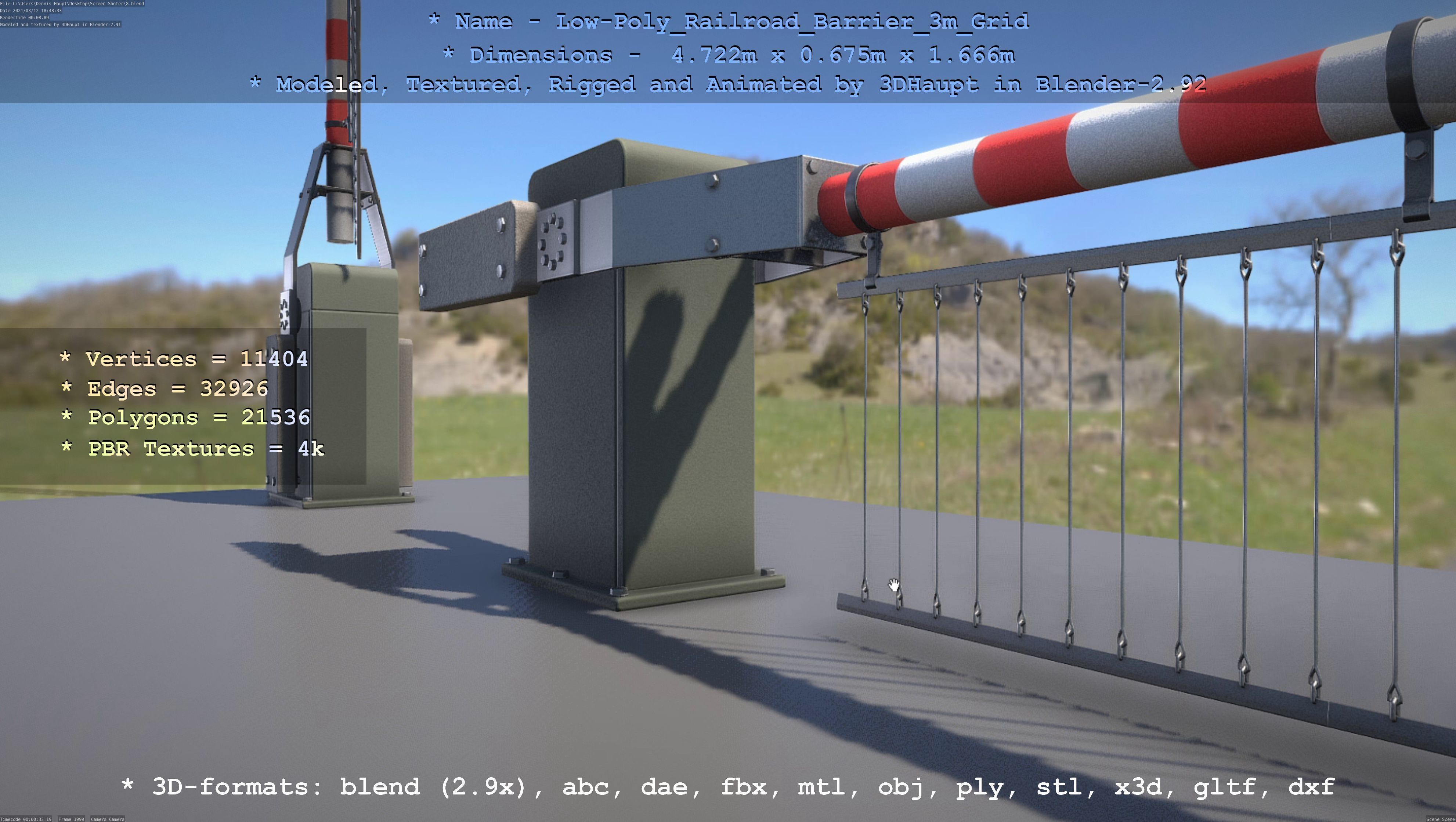Low-Poly Railroad Barrier 3m Protective Grid Low-poly 3D model_27
