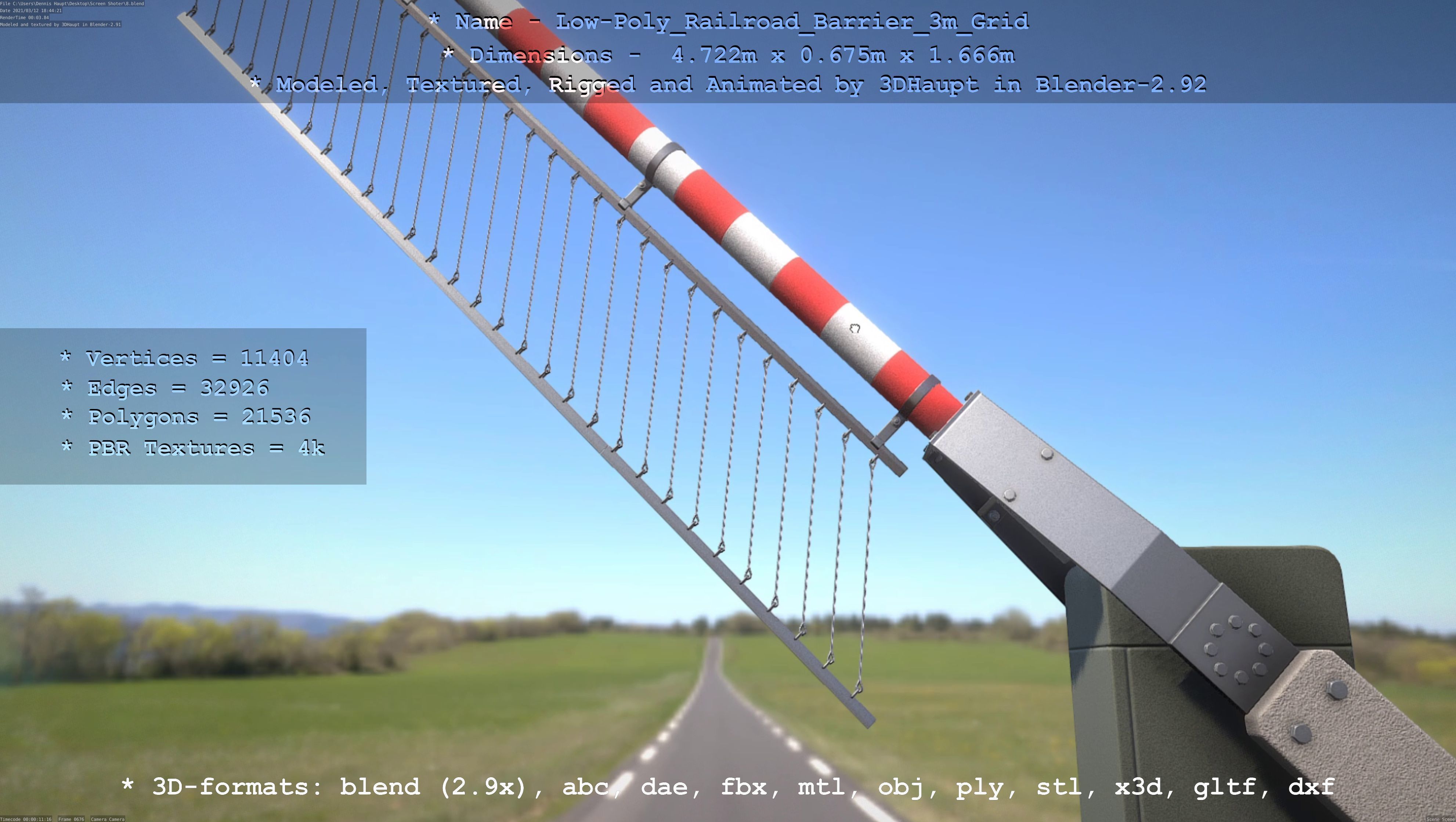 Low-Poly Railroad Barrier 3m Protective Grid Low-poly 3D model_103