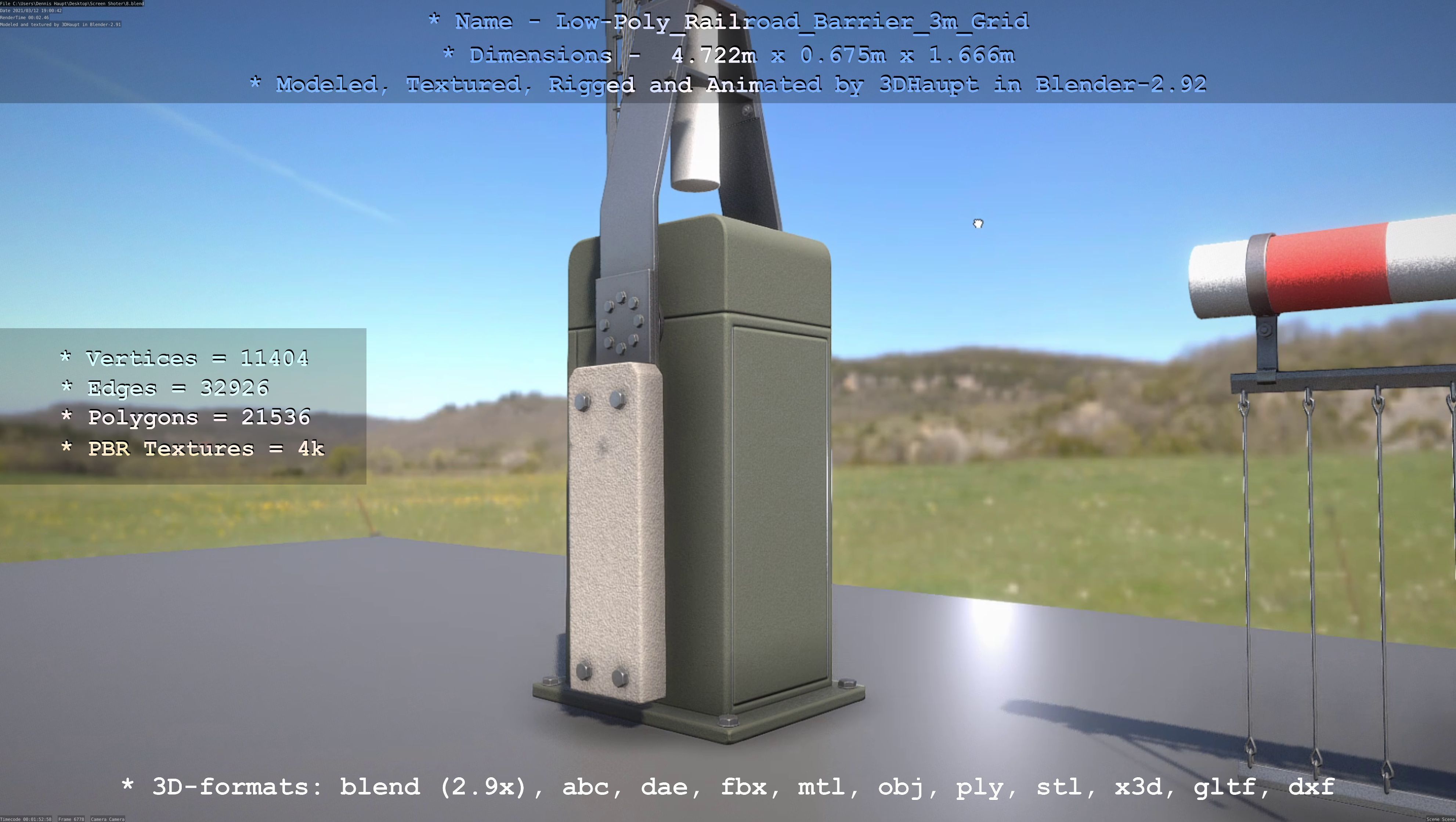 Low-Poly Railroad Barrier 3m Protective Grid Low-poly 3D model_57