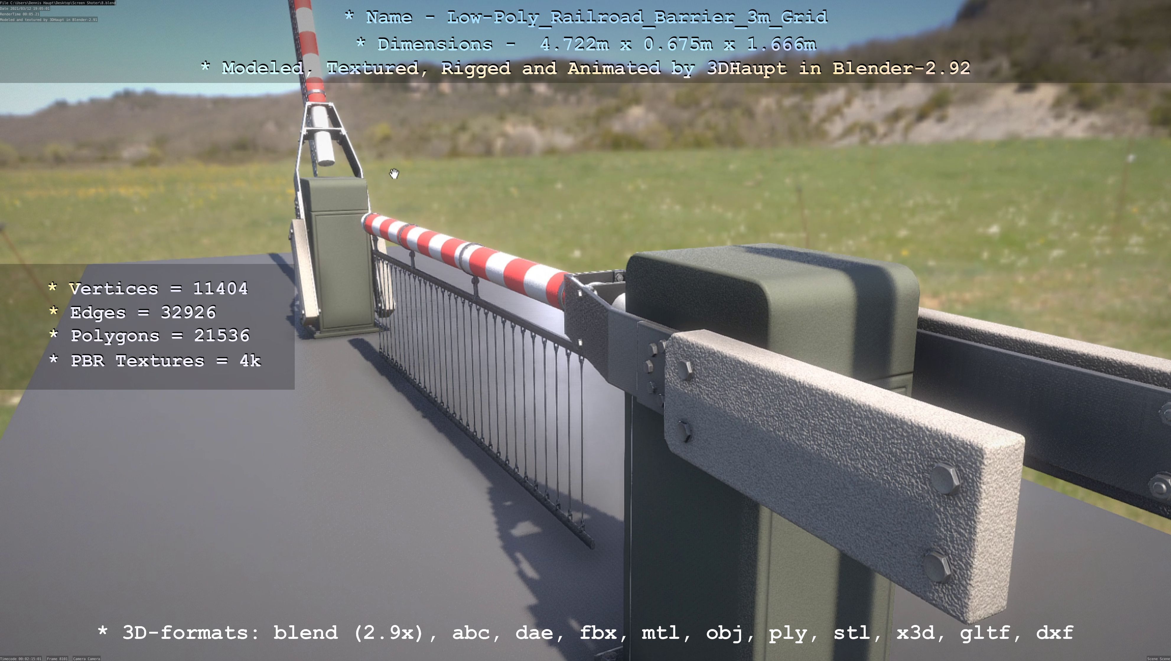 Low-Poly Railroad Barrier 3m Protective Grid Low-poly 3D model_93