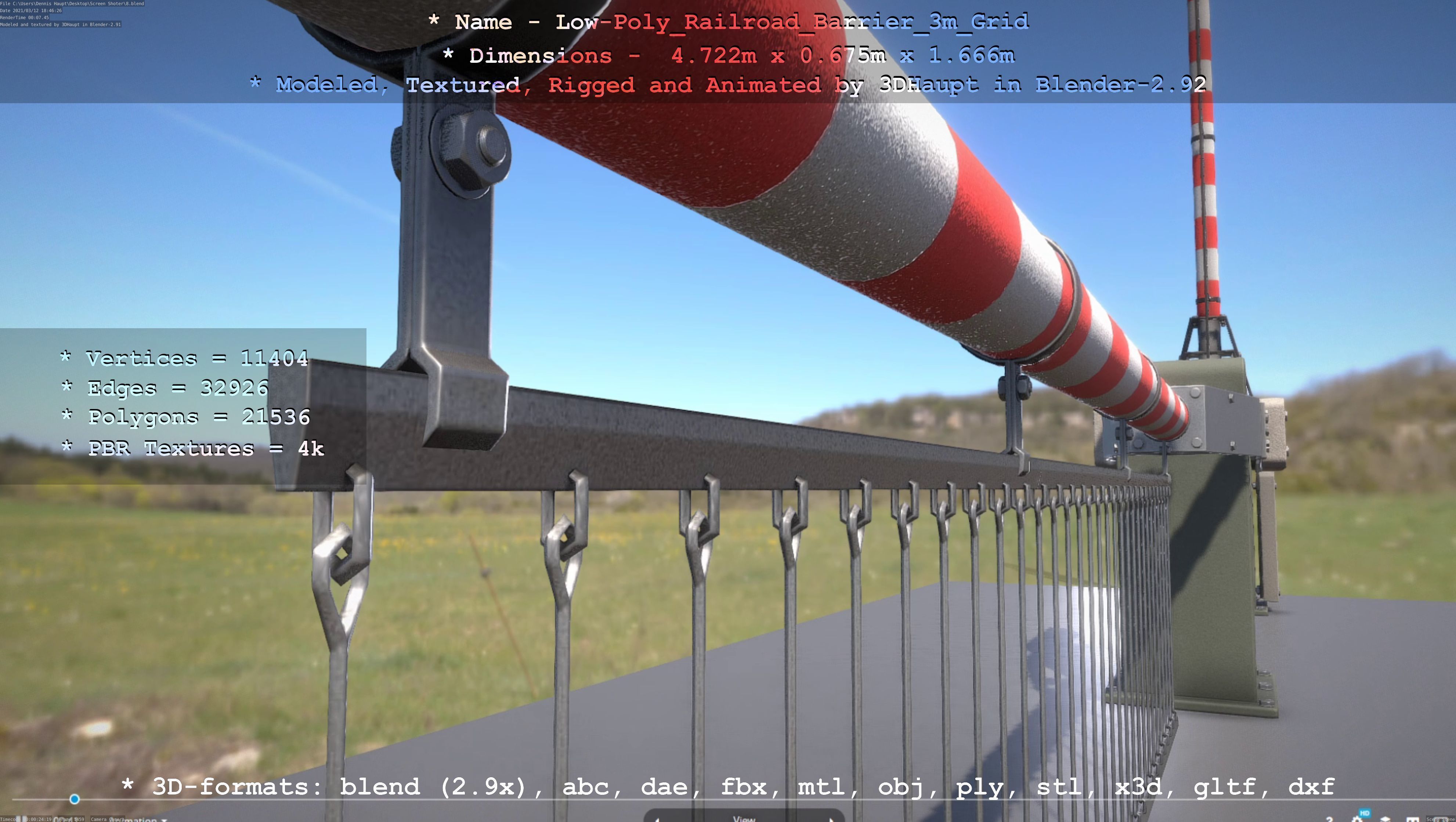 Low-Poly Railroad Barrier 3m Protective Grid Low-poly 3D model_119