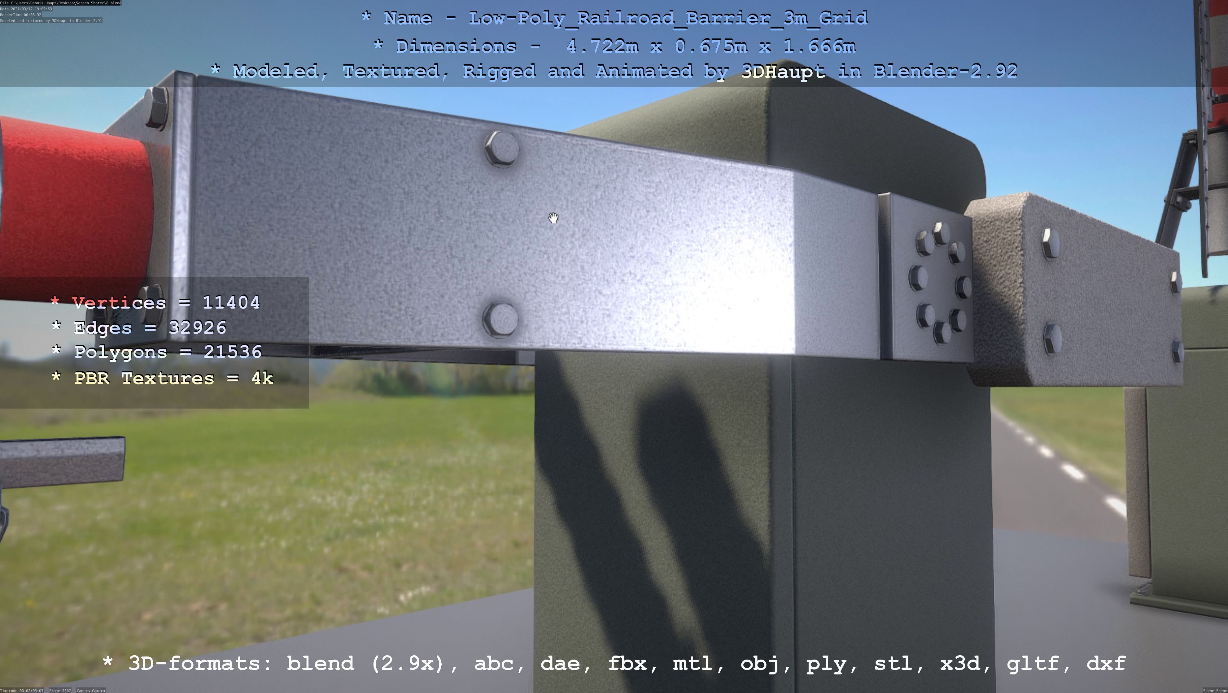 Low-Poly Railroad Barrier 3m Protective Grid Low-poly 3D model_69