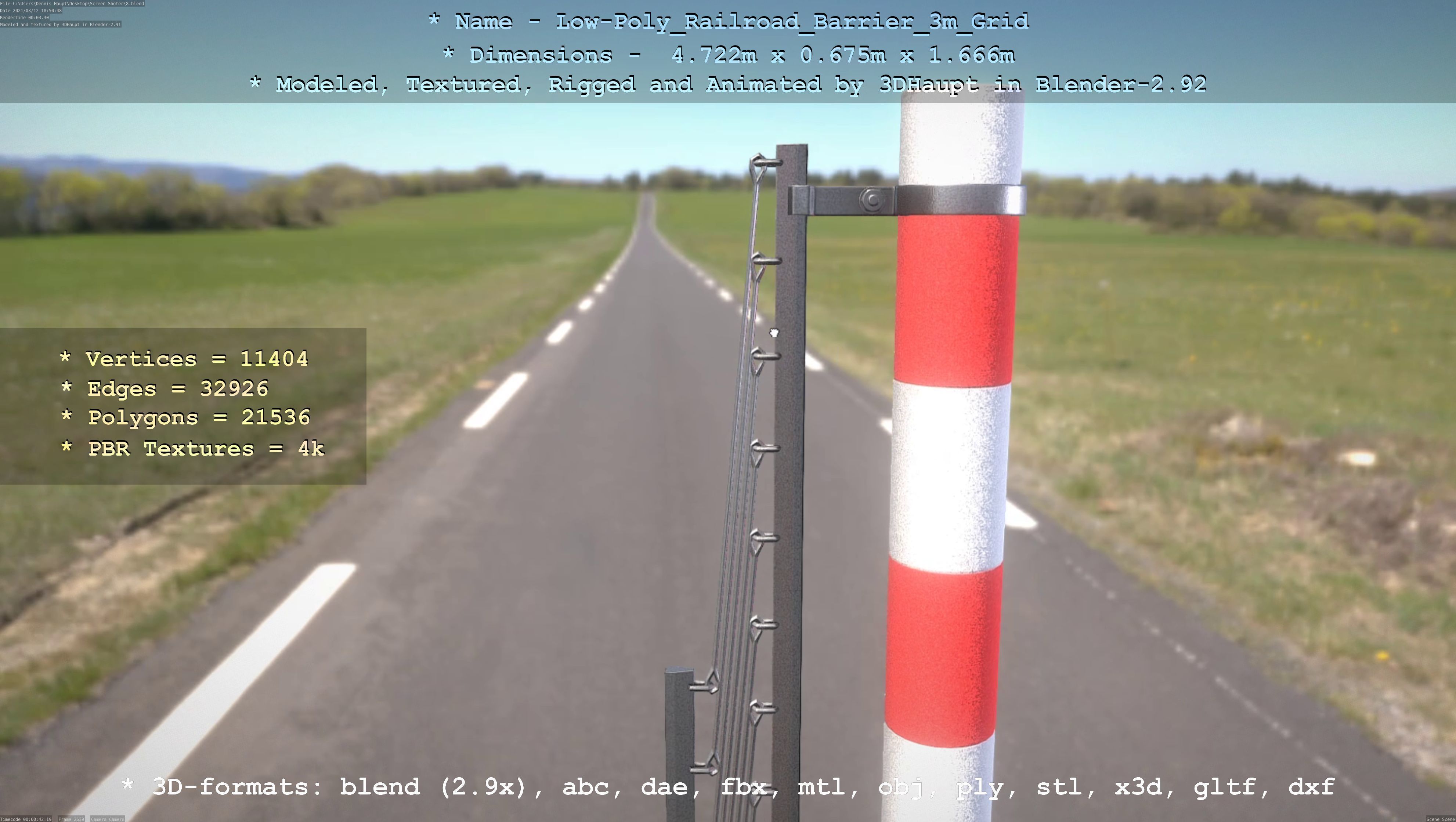 Low-Poly Railroad Barrier 3m Protective Grid Low-poly 3D model_33