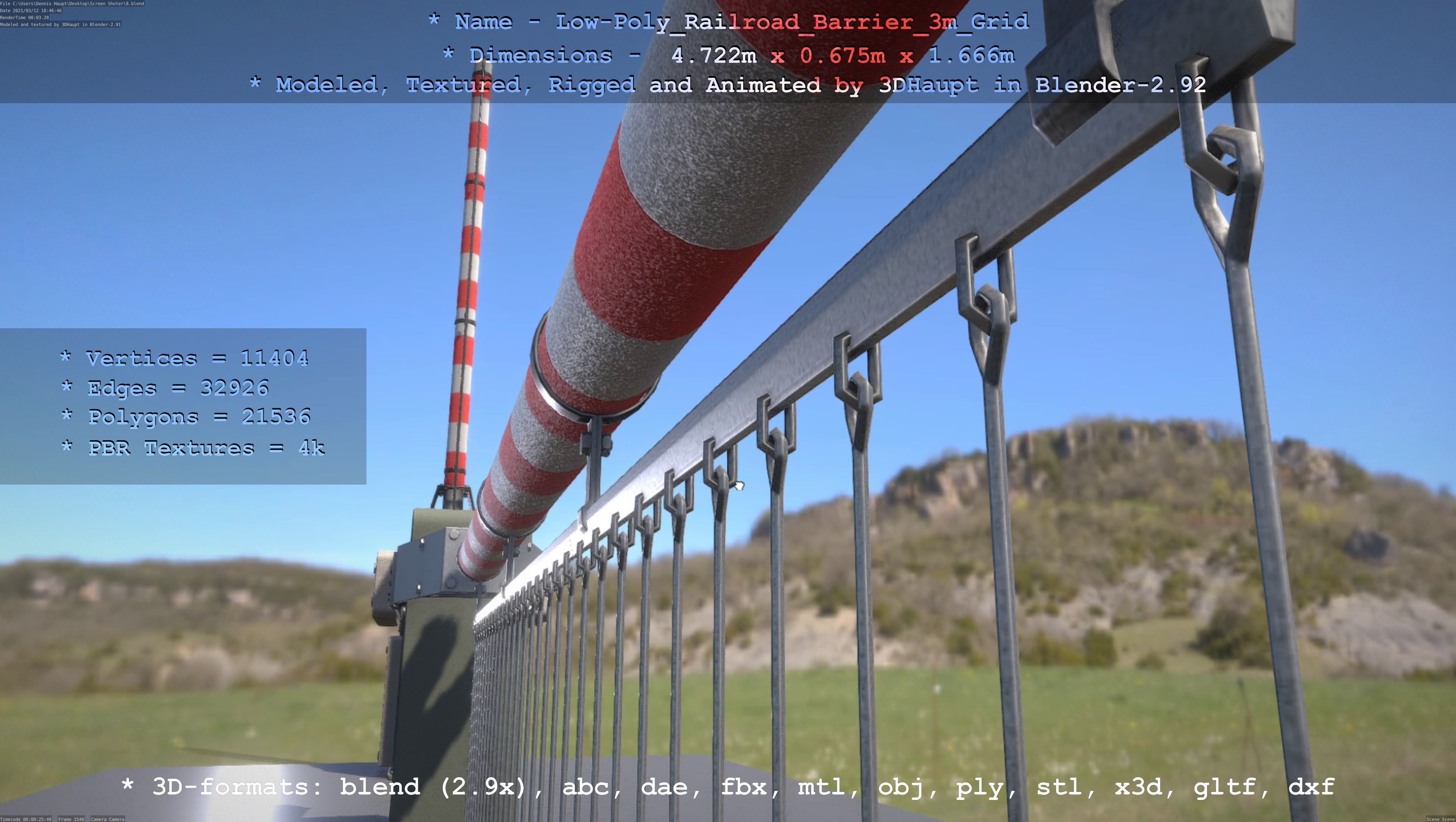 Low-Poly Railroad Barrier 3m Protective Grid Low-poly 3D model_121