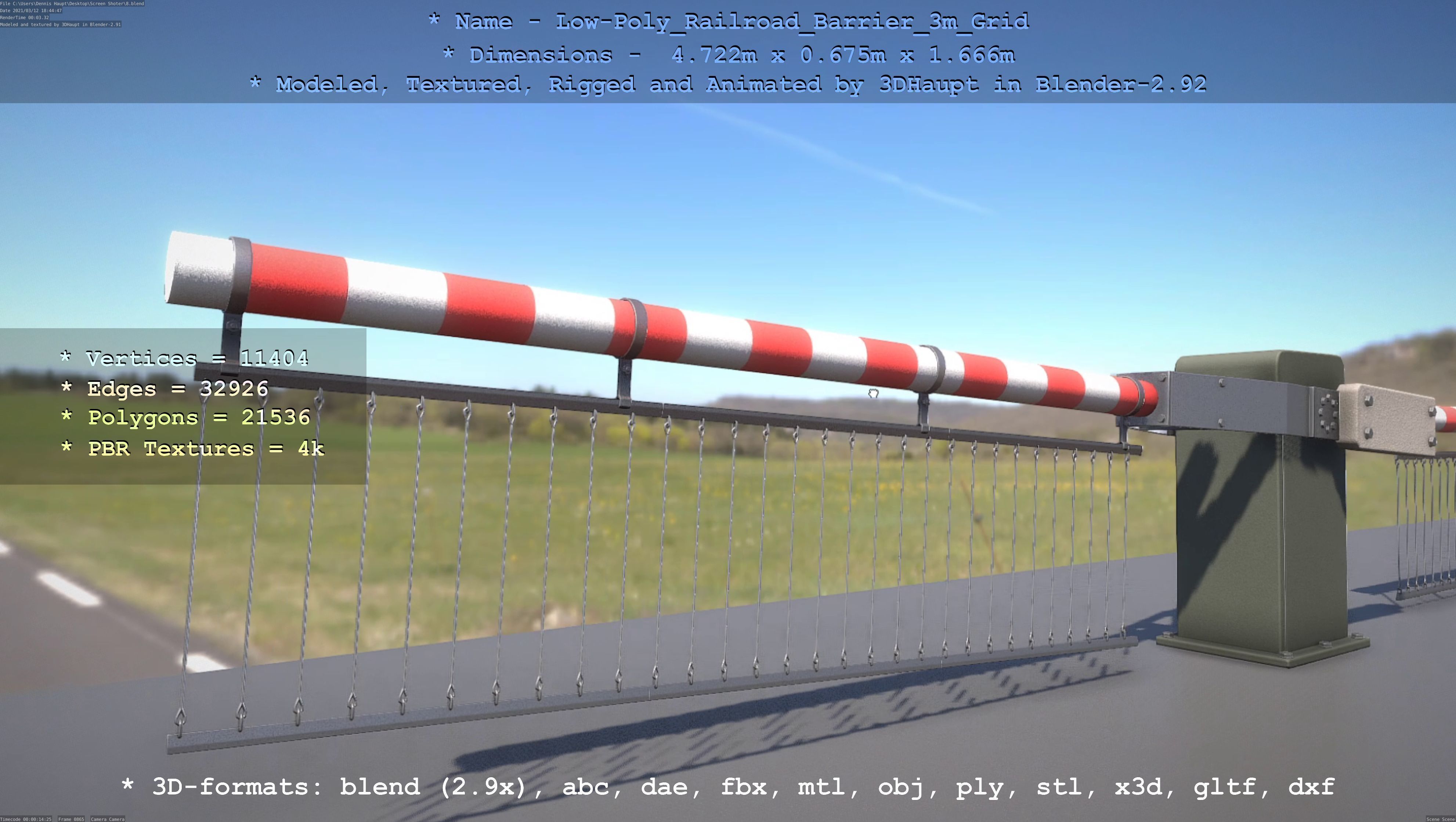 Low-Poly Railroad Barrier 3m Protective Grid Low-poly 3D model_108