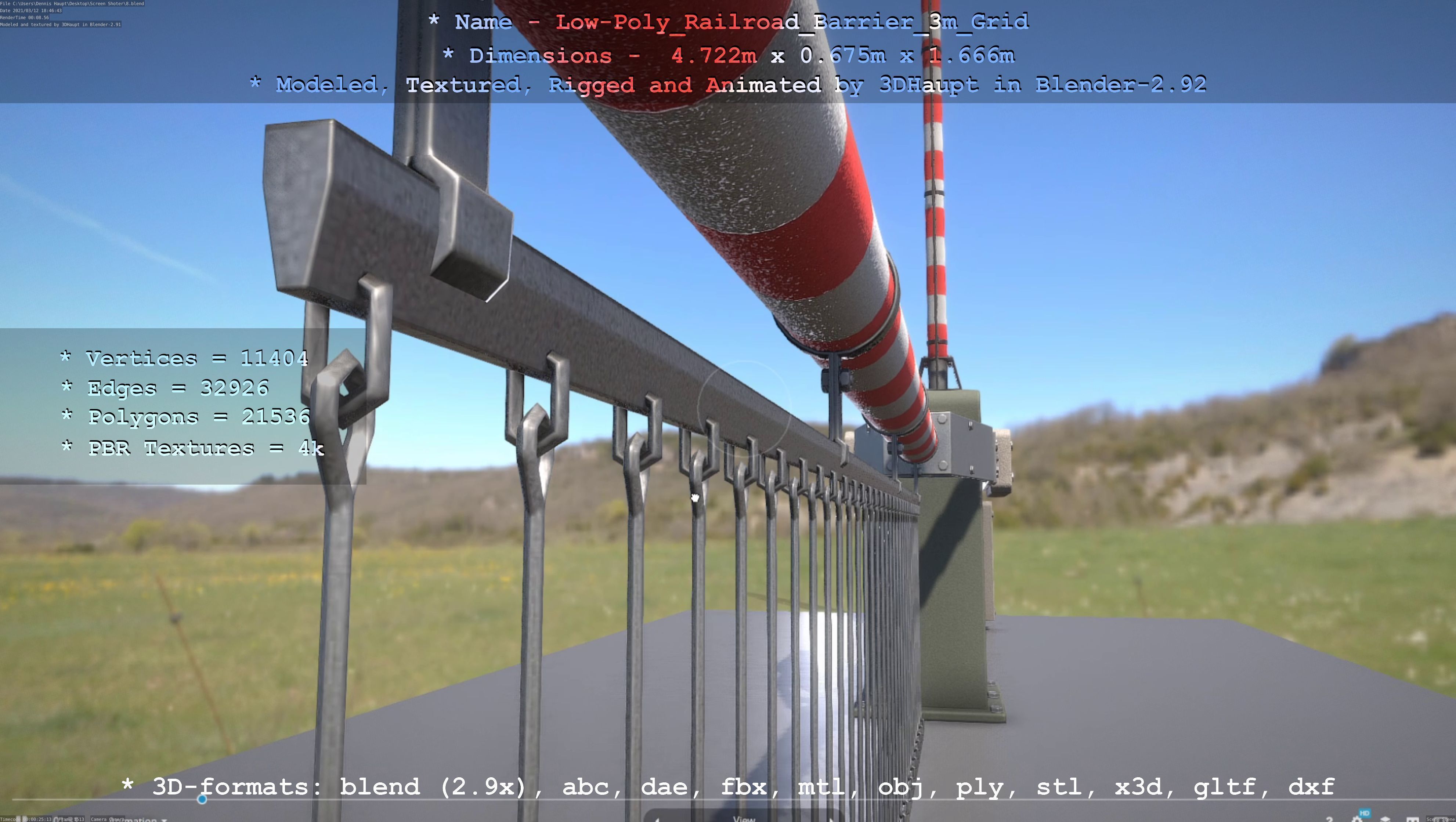 Low-Poly Railroad Barrier 3m Protective Grid Low-poly 3D model_118