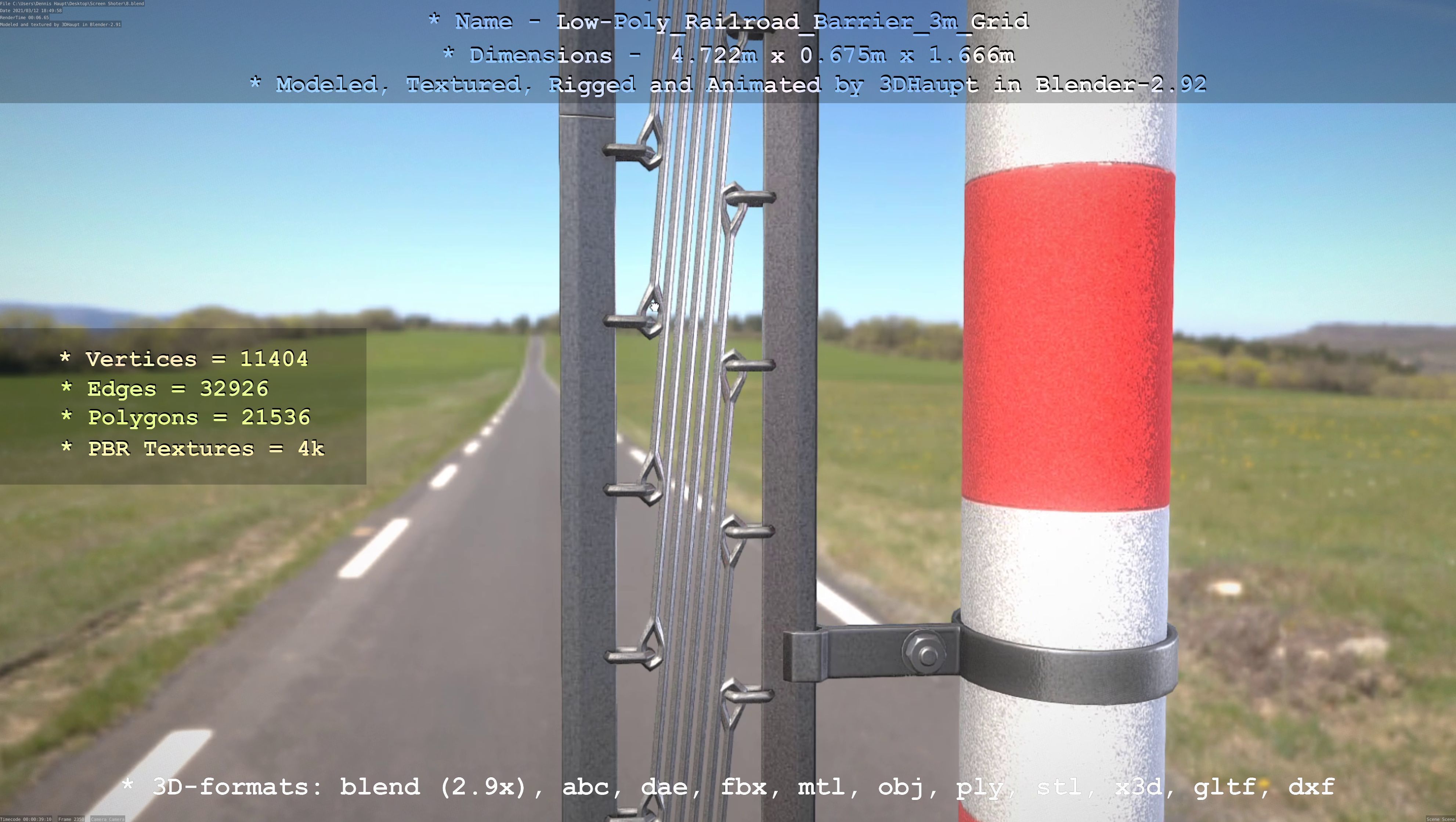 Low-Poly Railroad Barrier 3m Protective Grid Low-poly 3D model_34