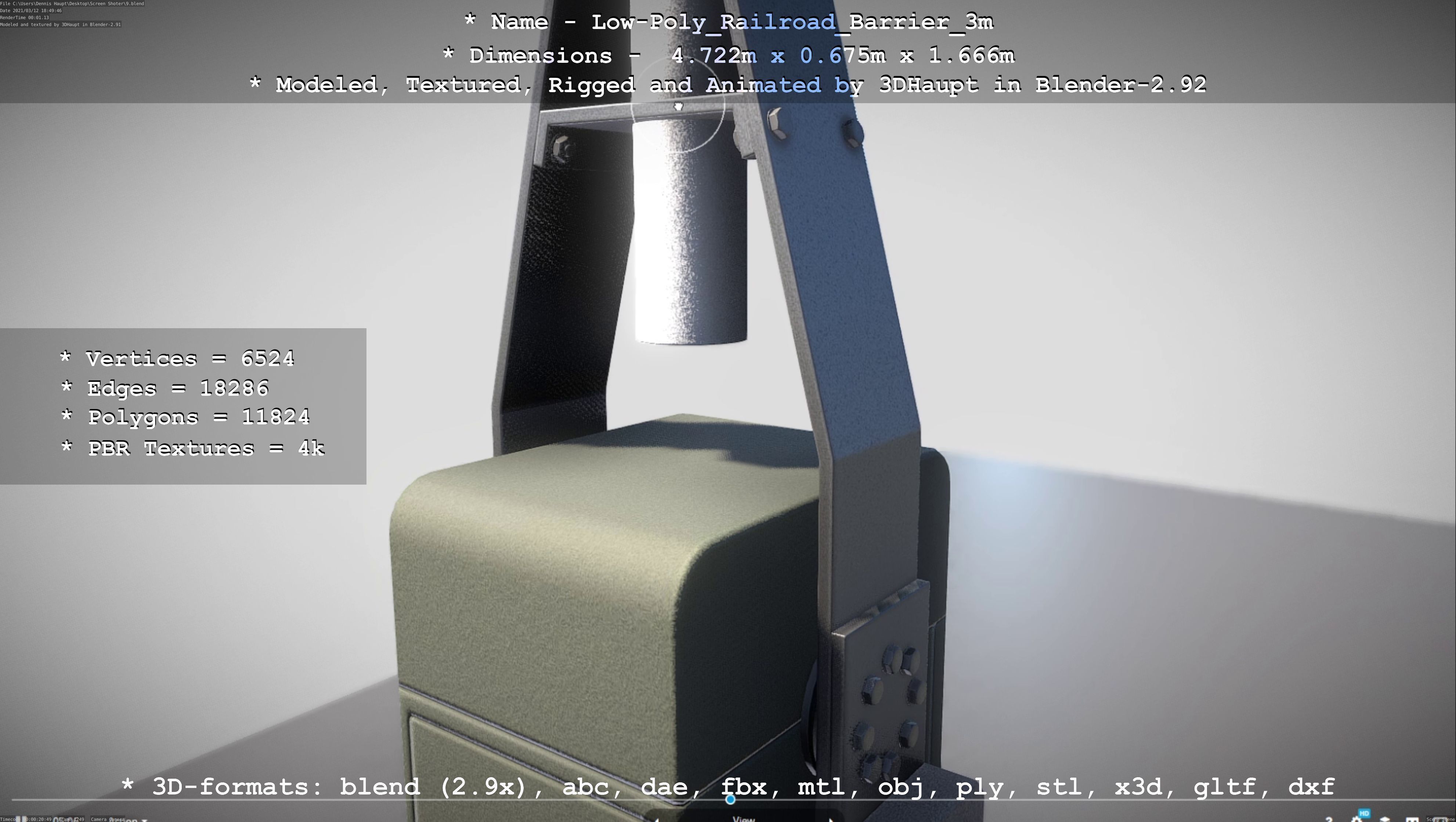 Low-Poly Railroad Barrier 3m Low-poly 3D model_30