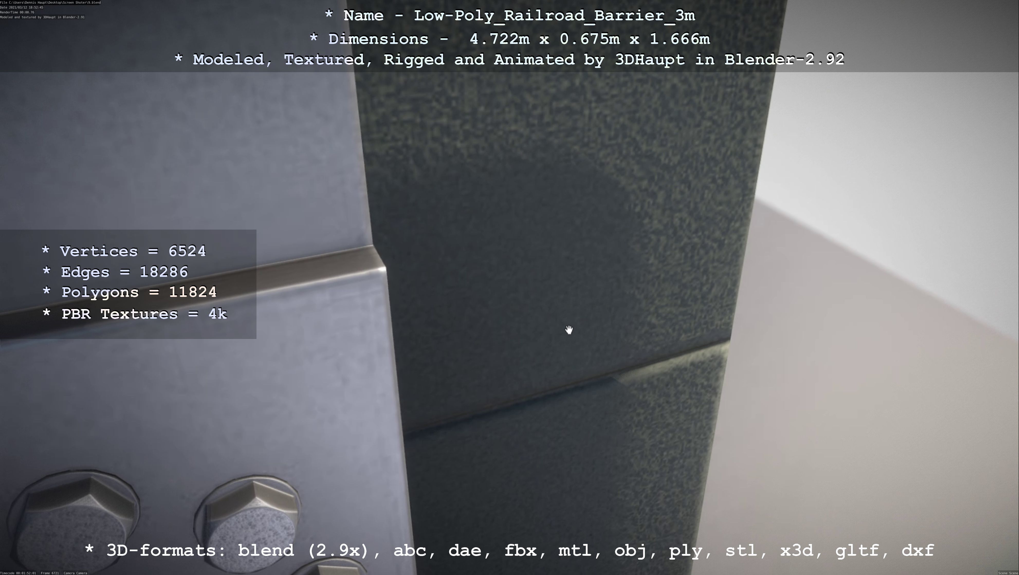 Low-Poly Railroad Barrier 3m Low-poly 3D model_64