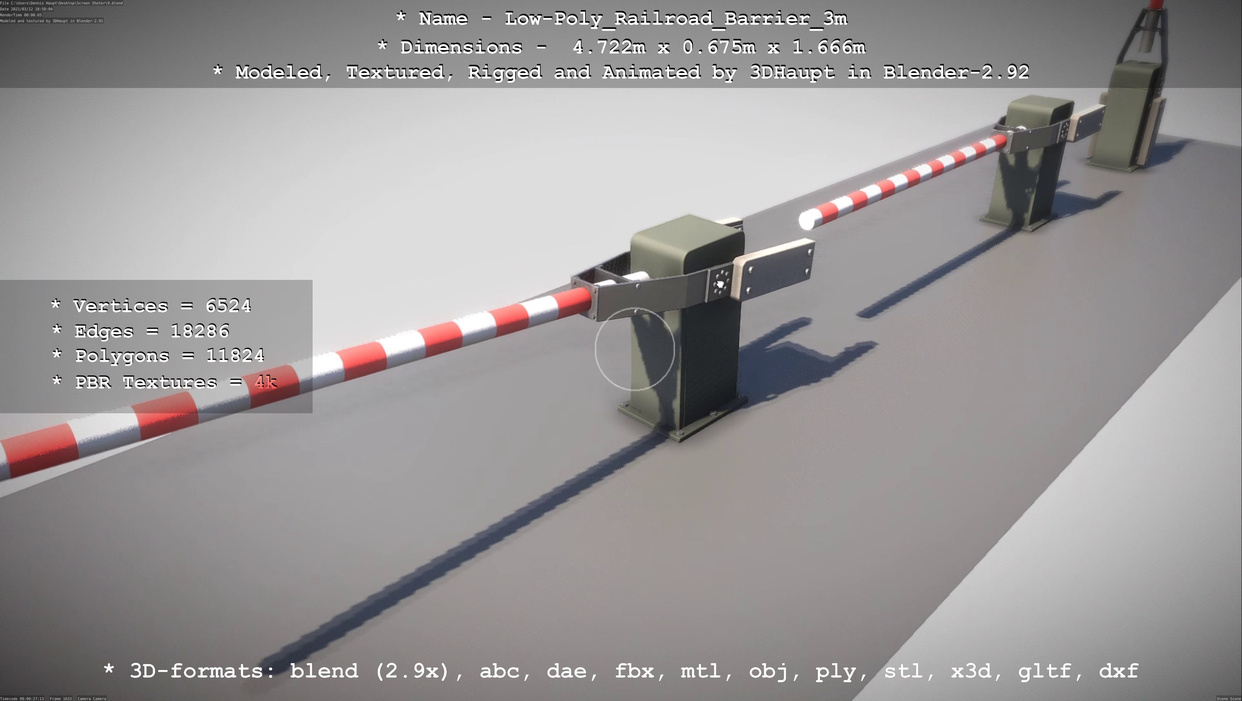 Low-Poly Railroad Barrier 3m Low-poly 3D model_35
