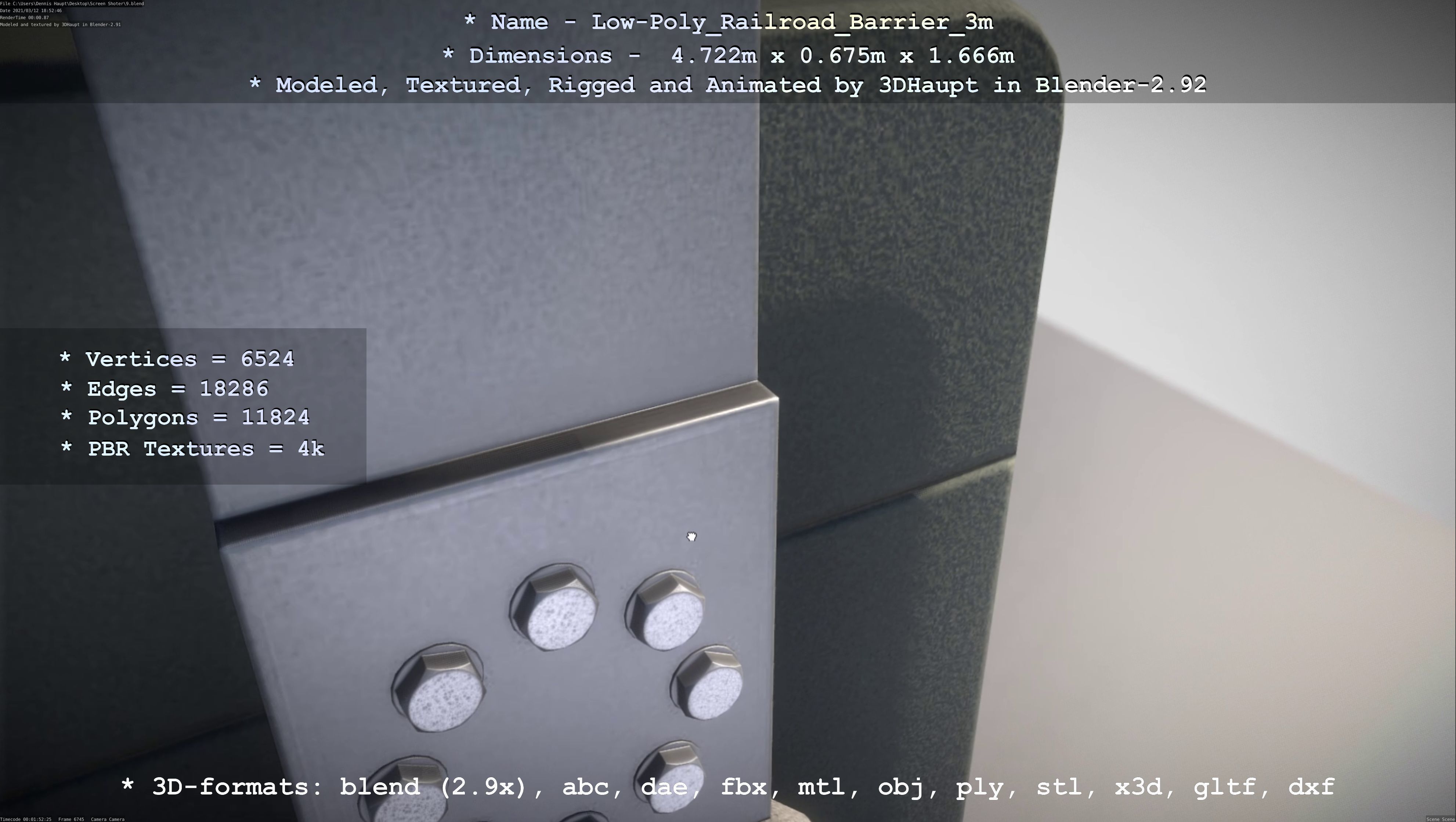 Low-Poly Railroad Barrier 3m Low-poly 3D model_65