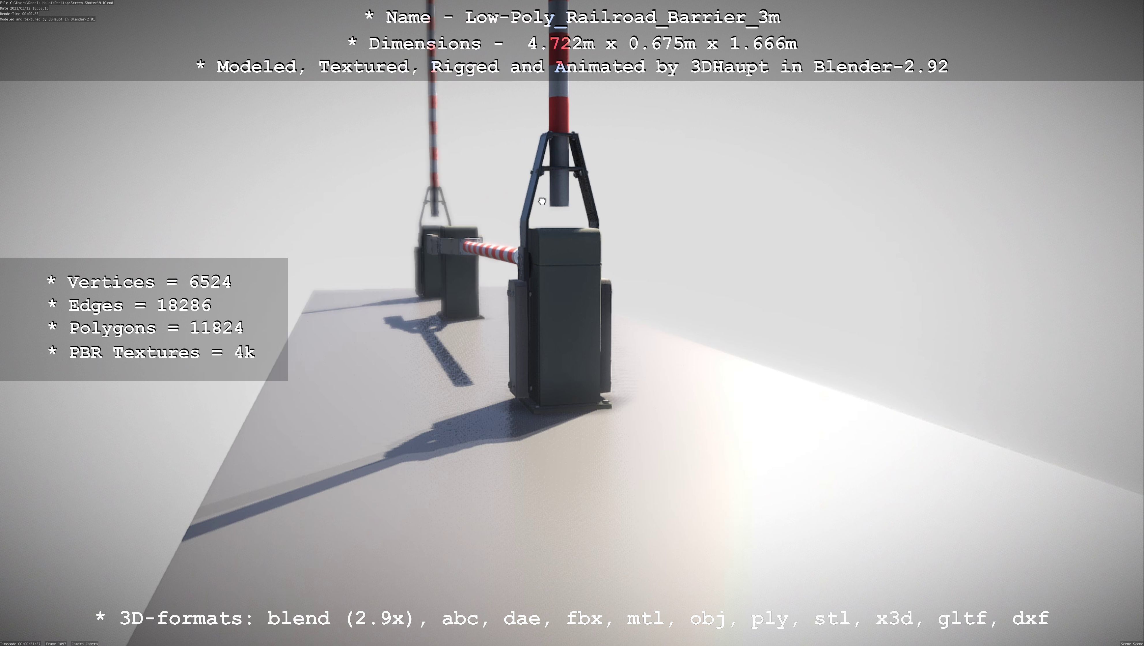 Low-Poly Railroad Barrier 3m Low-poly 3D model_40