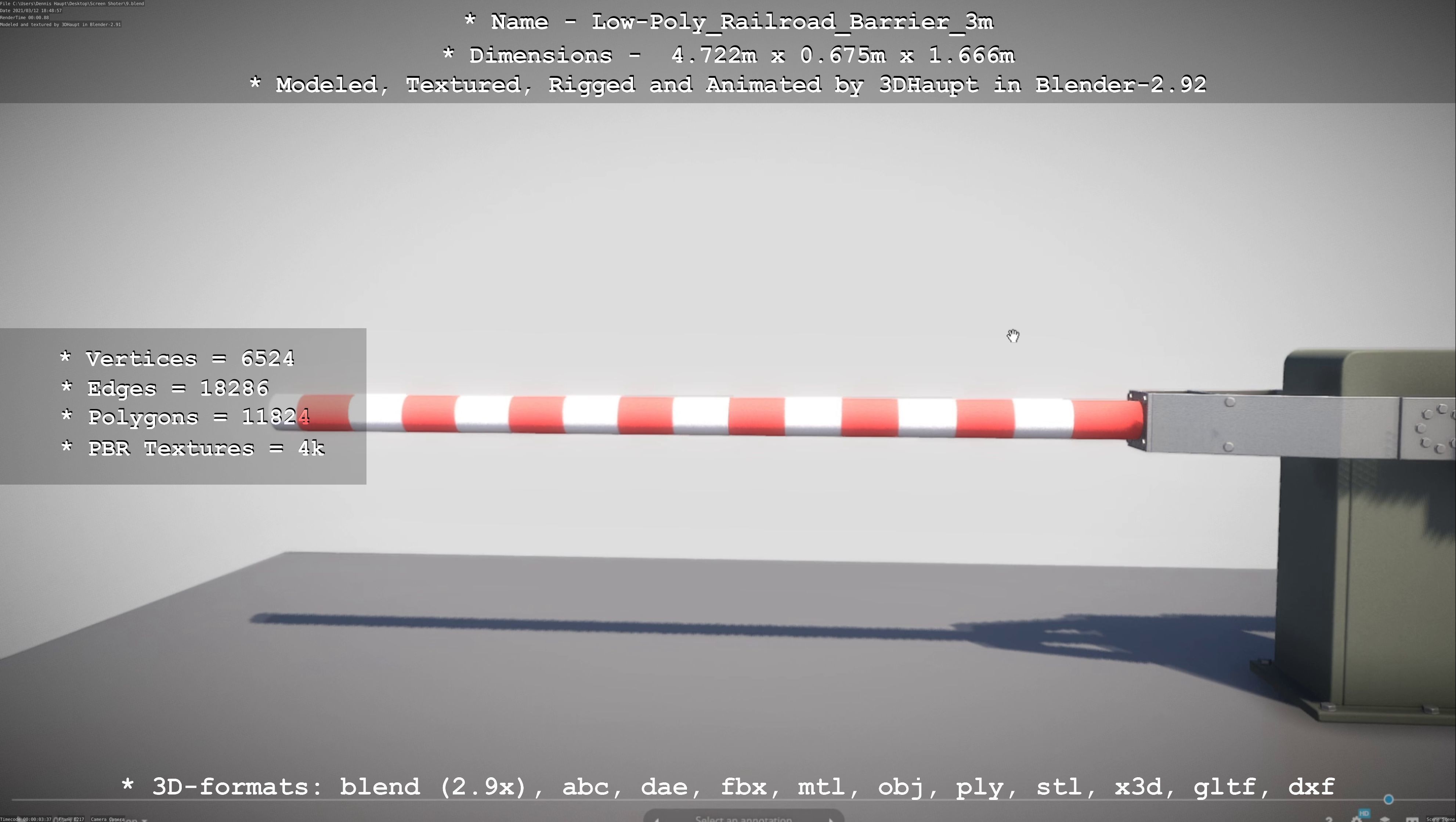 Low-Poly Railroad Barrier 3m Low-poly 3D model_3