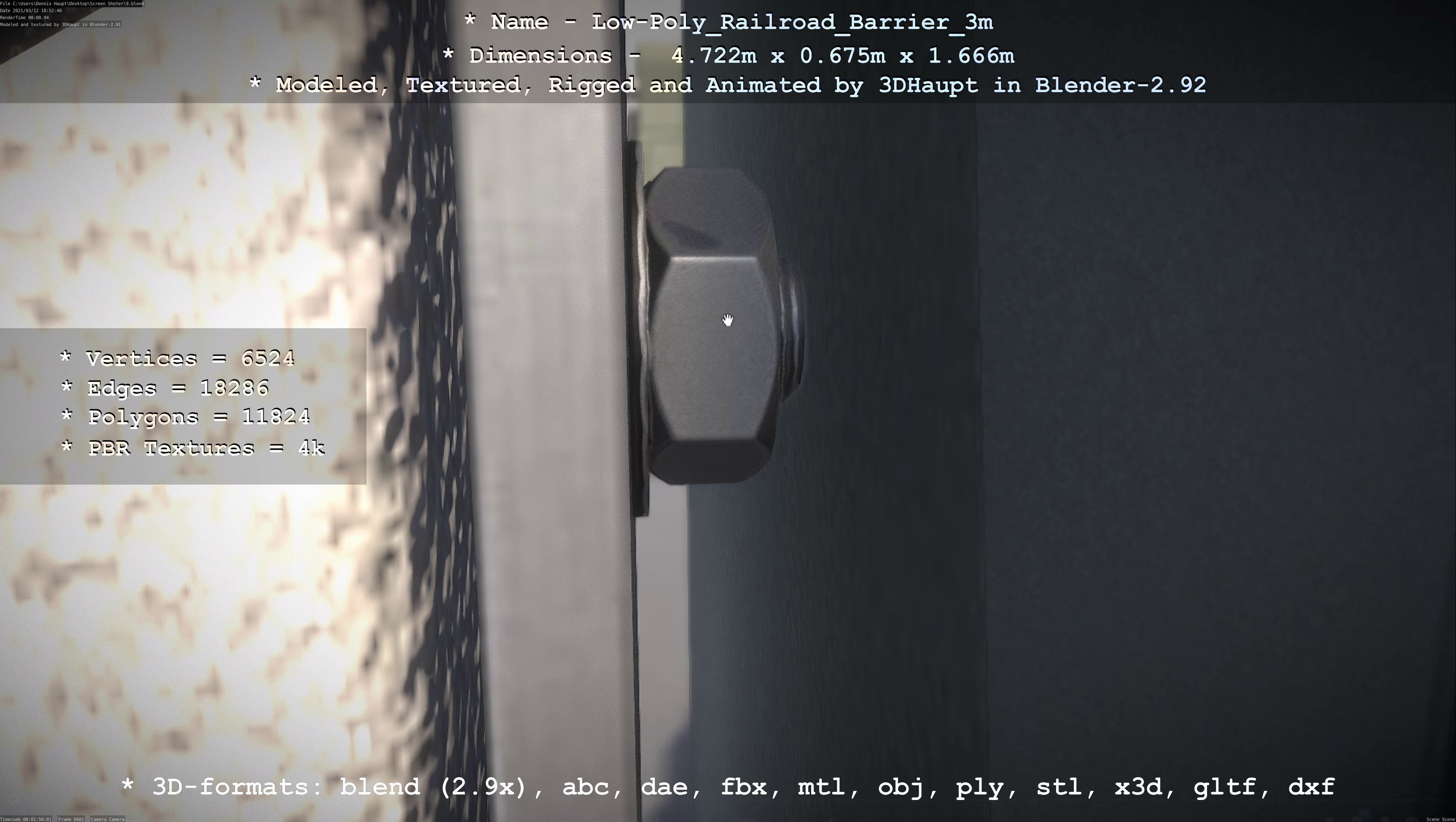 Low-Poly Railroad Barrier 3m Low-poly 3D model_60