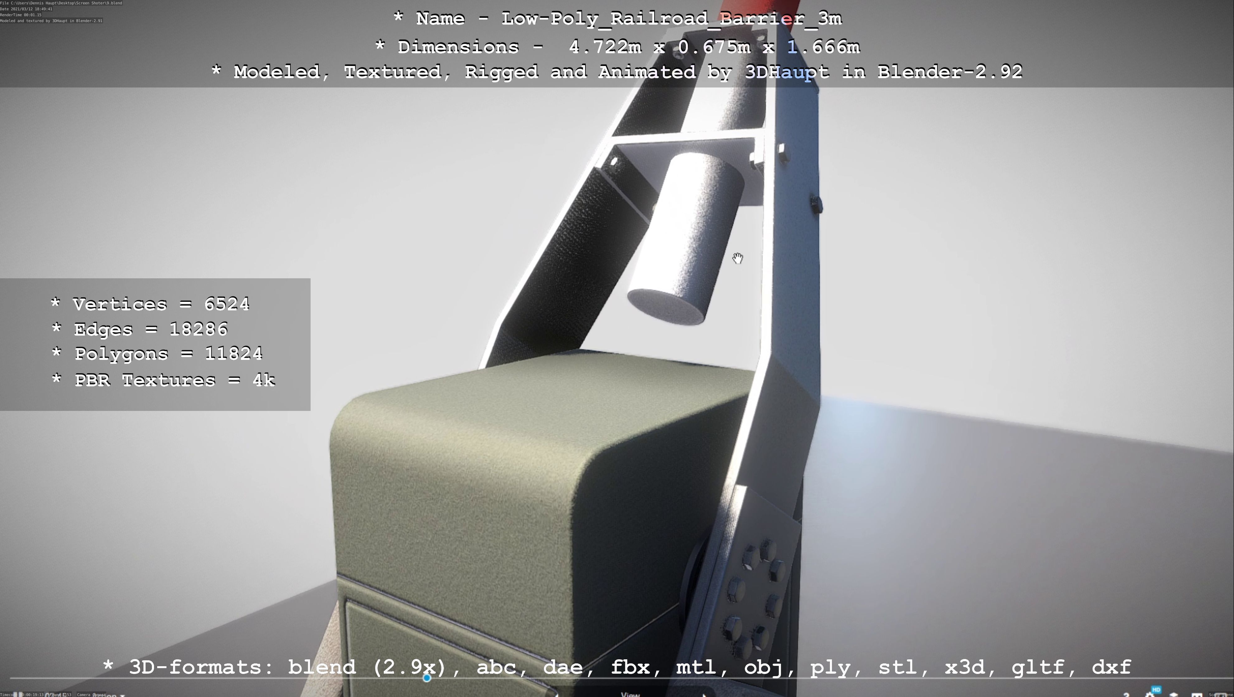 Low-Poly Railroad Barrier 3m Low-poly 3D model_10