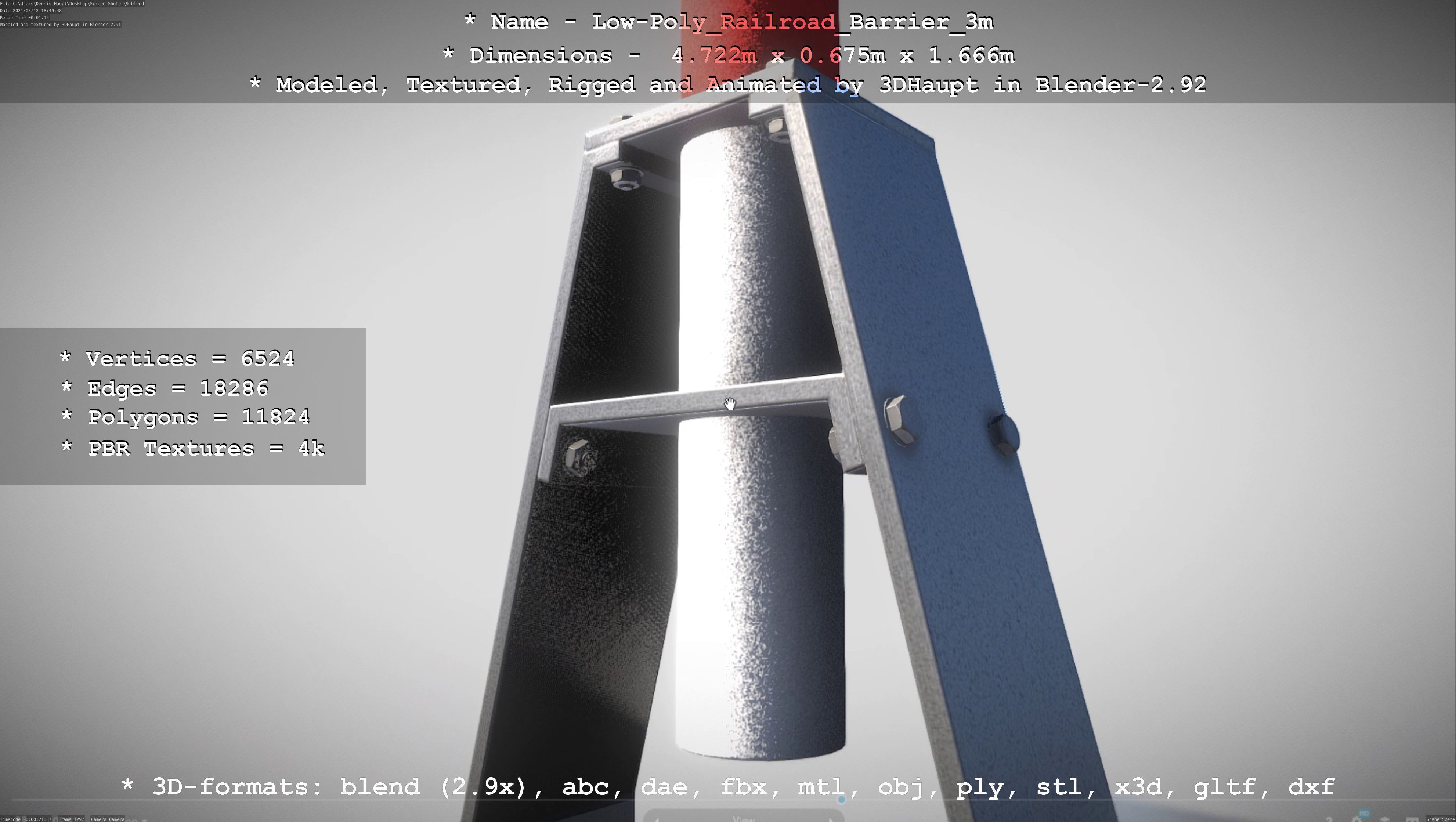 Low-Poly Railroad Barrier 3m Low-poly 3D model_31