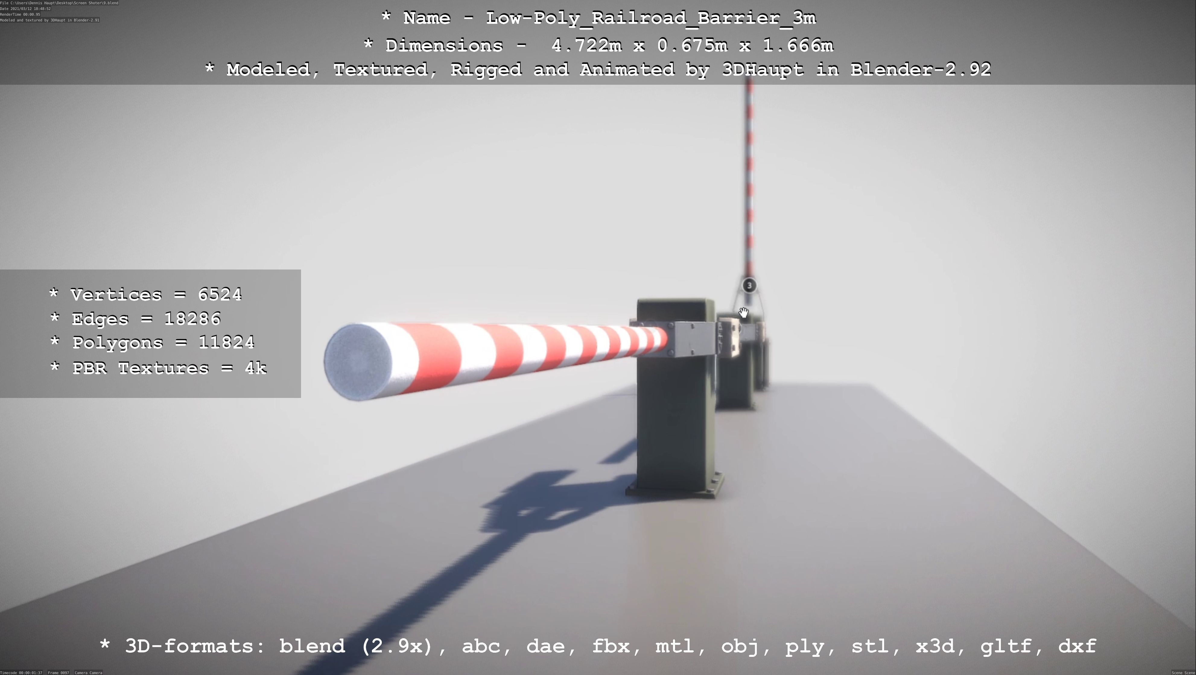 Low-Poly Railroad Barrier 3m Low-poly 3D model_73