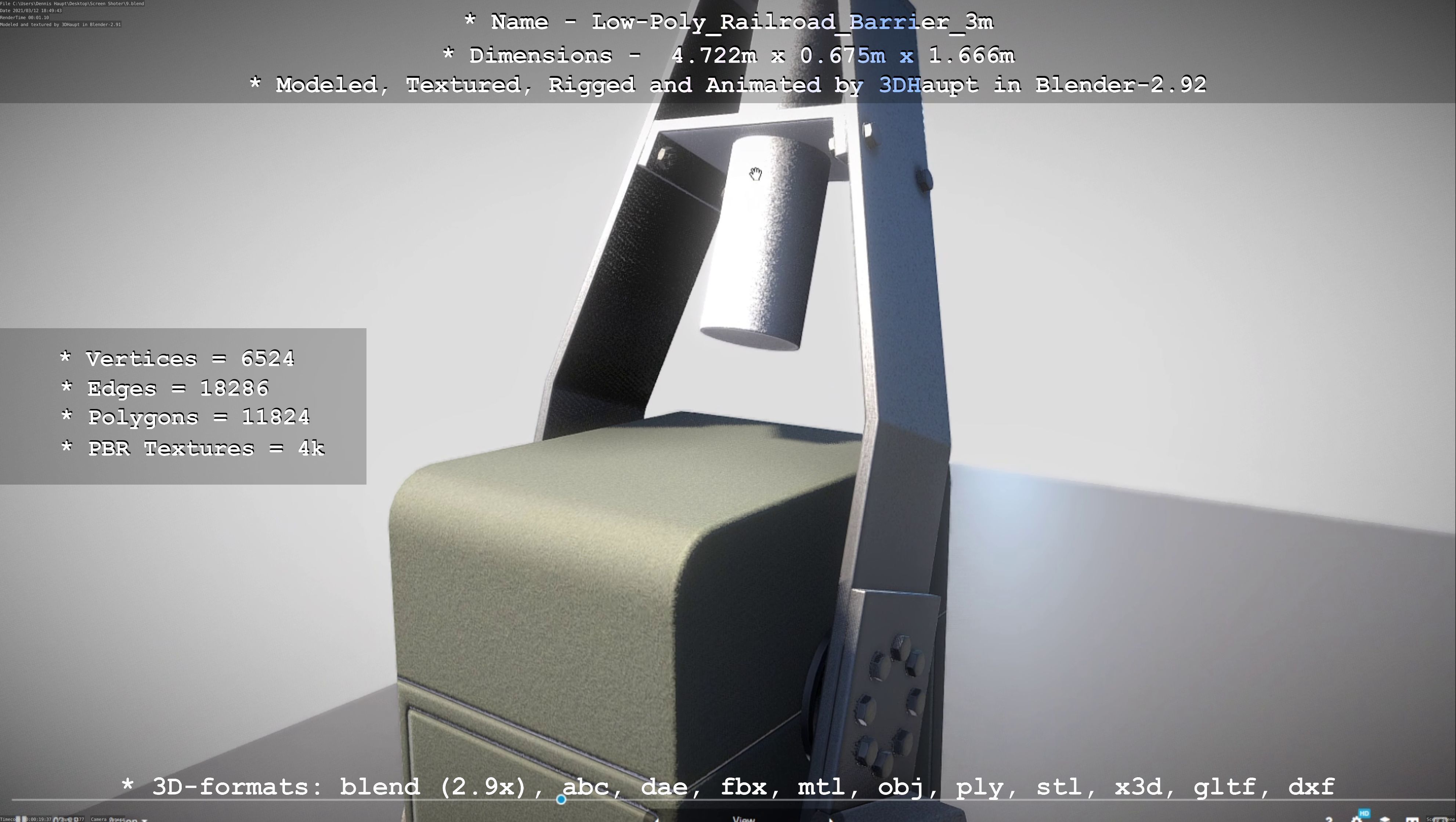 Low-Poly Railroad Barrier 3m Low-poly 3D model_27