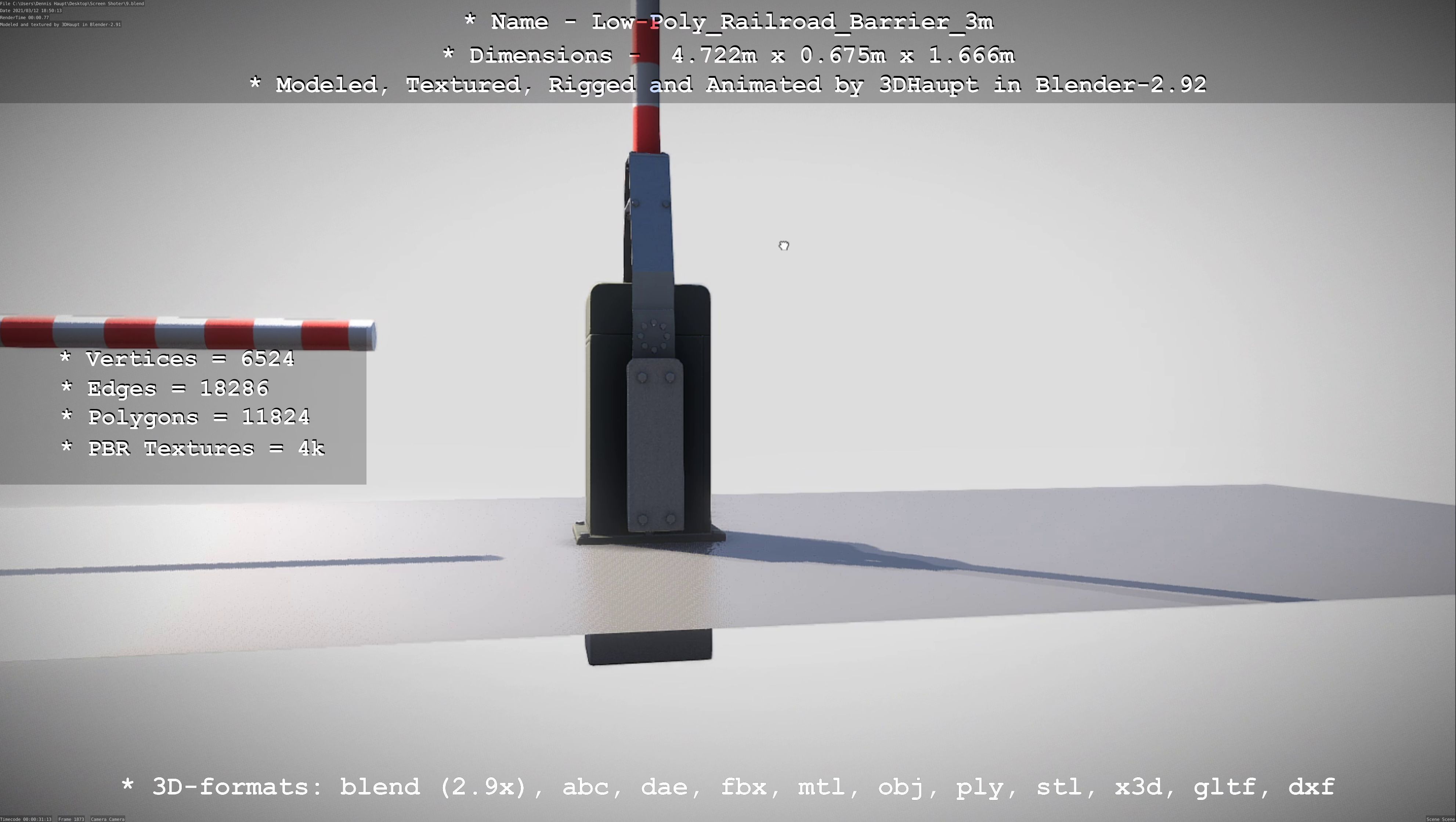 Low-Poly Railroad Barrier 3m Low-poly 3D model_39